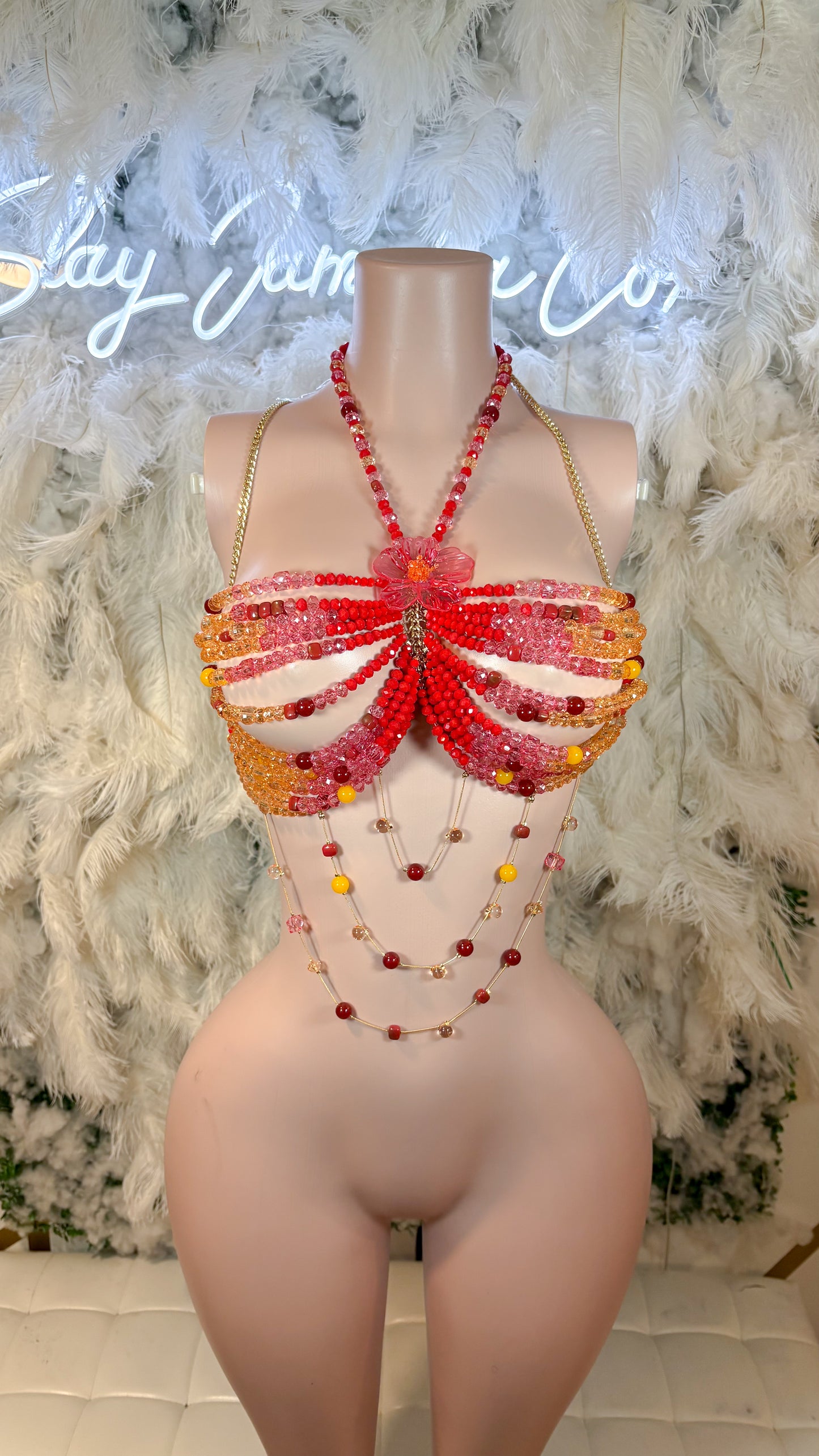 READY TO SHIP Miss.Tropics Hawaiian Floral Beaded Top