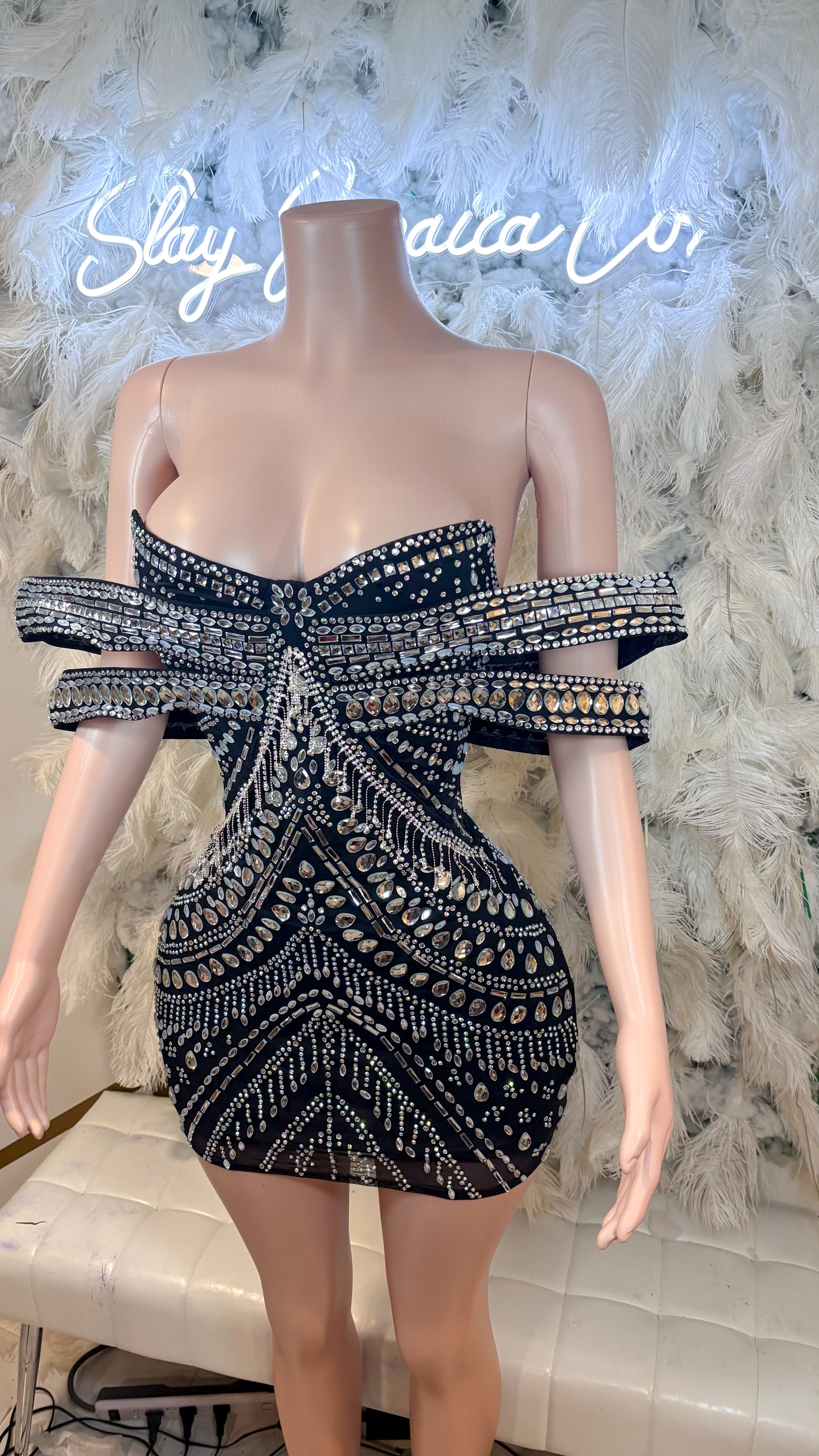 Ready To Ship Her Majesty Rhinestone Mini Dress
