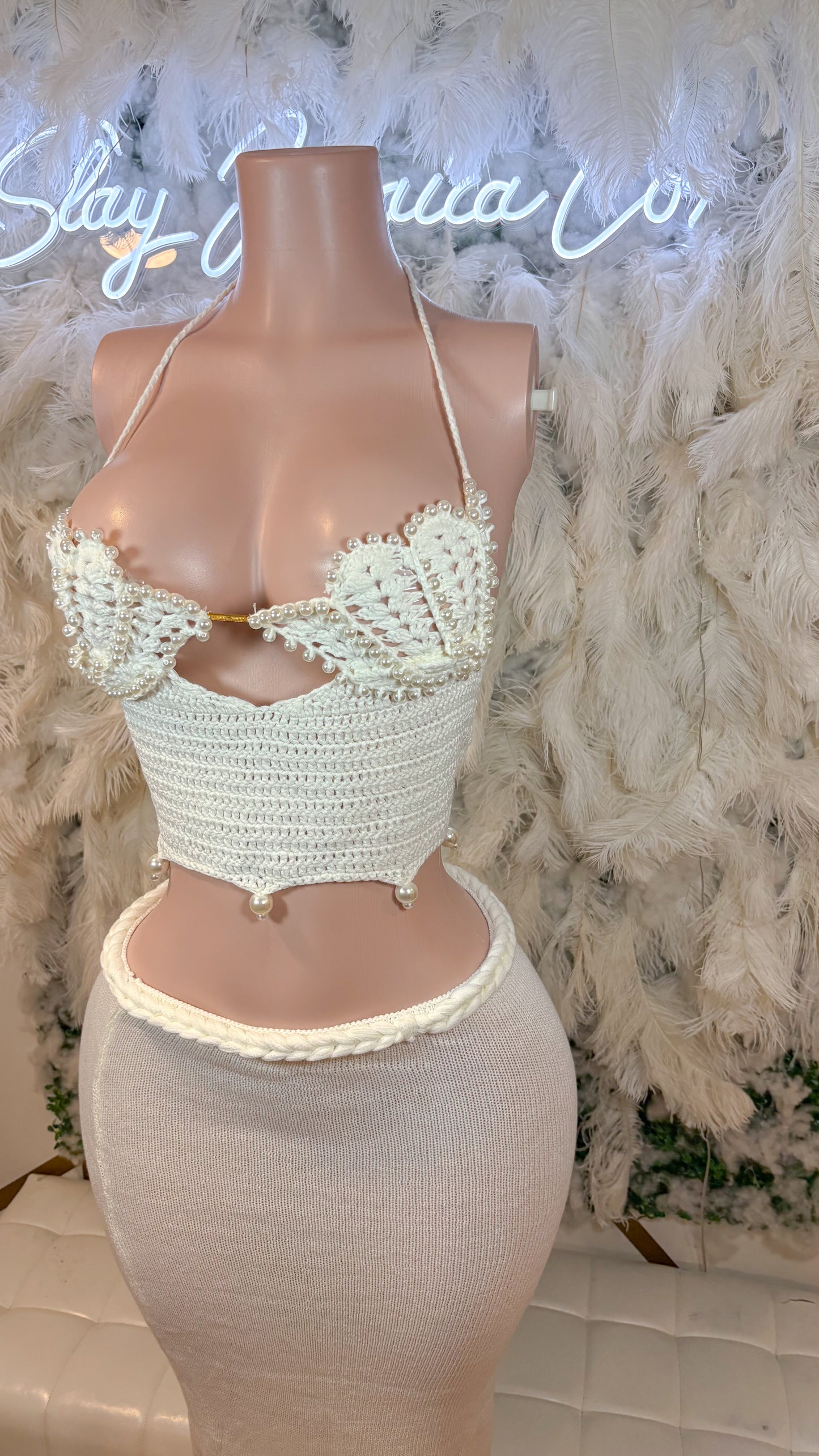 Seashell Dreams Knitted Pearl Crochet Skirt Set
