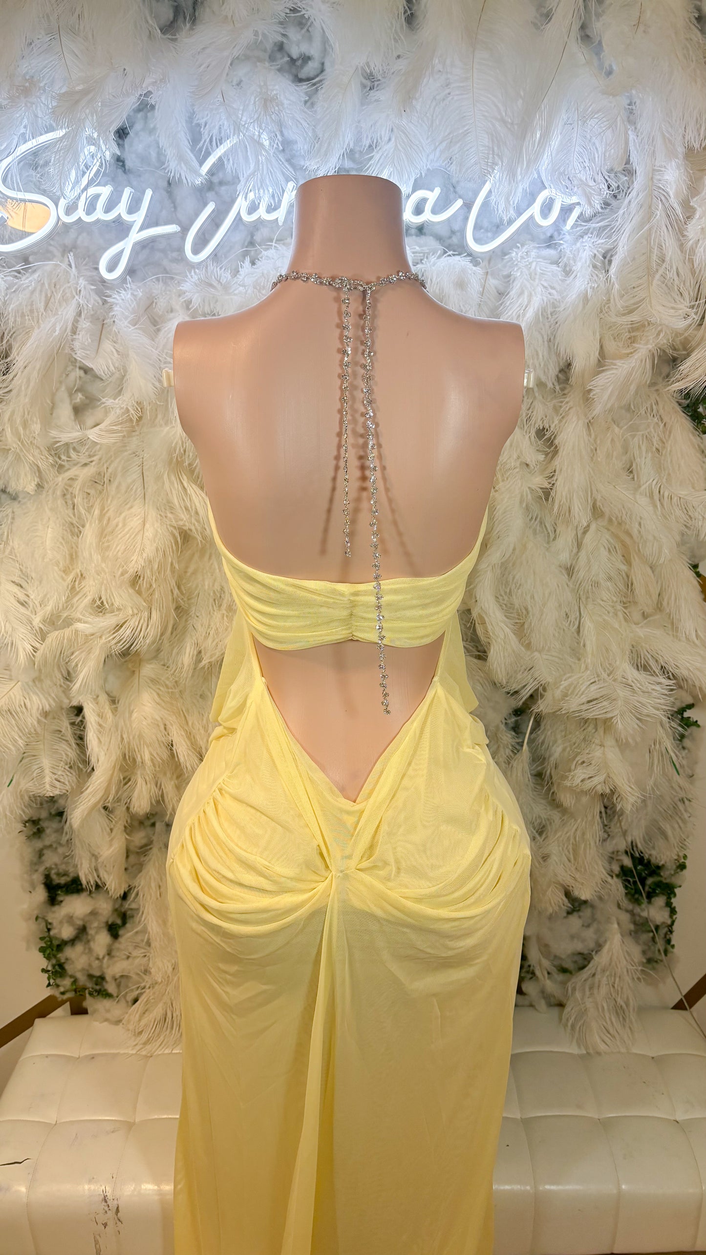 Miss Provocateur Ruched Mesh Maxi Dress - Butter Yellow