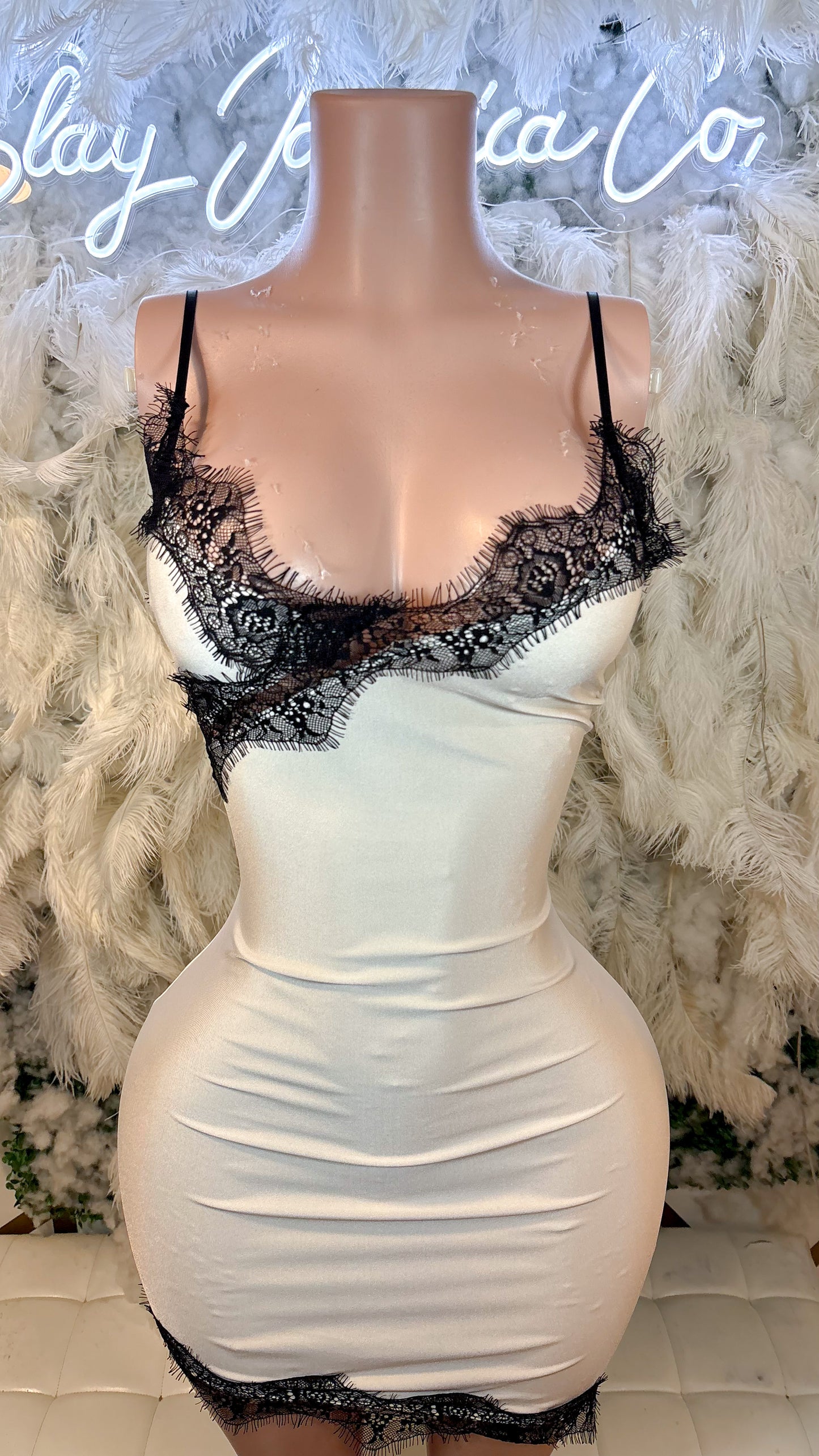 READY TO SHIP Date Night Mini Lace Dress -Off Whitr