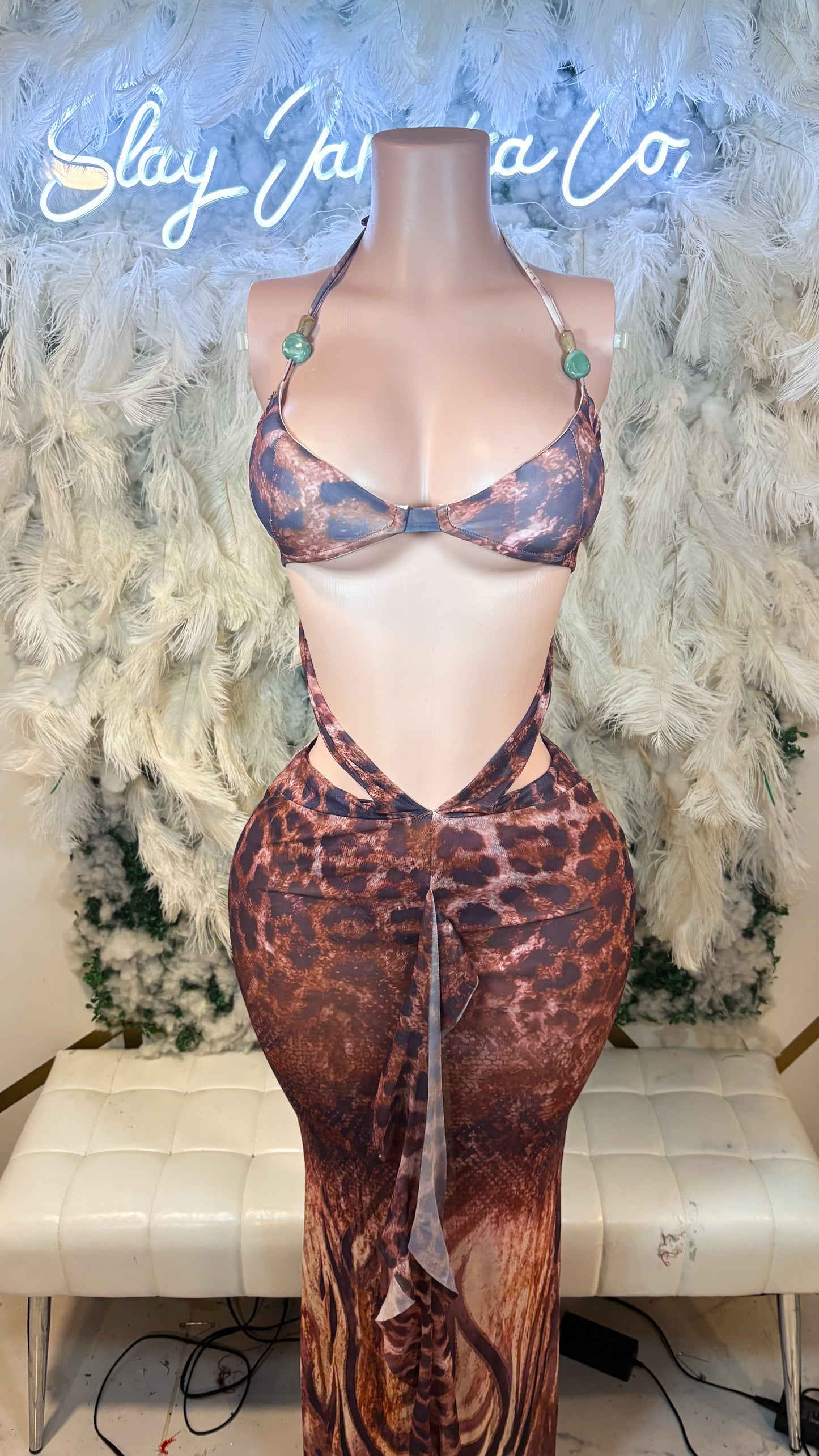 READY TO SHIP Leopard Mami Cut Out Maxi Dress