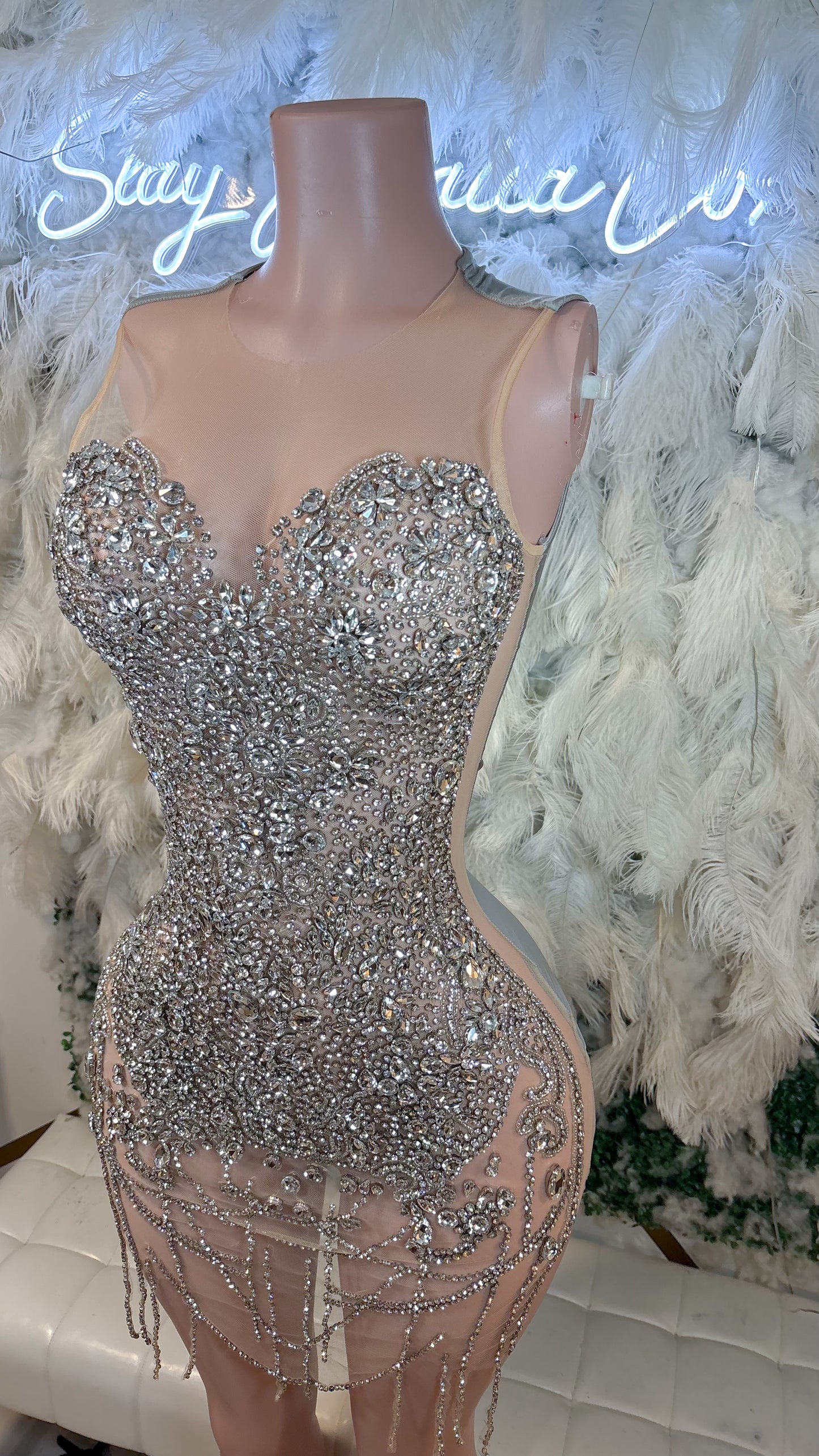 READY TO SHIP Her Main Aura Luxe Rhinestone Mini Dress