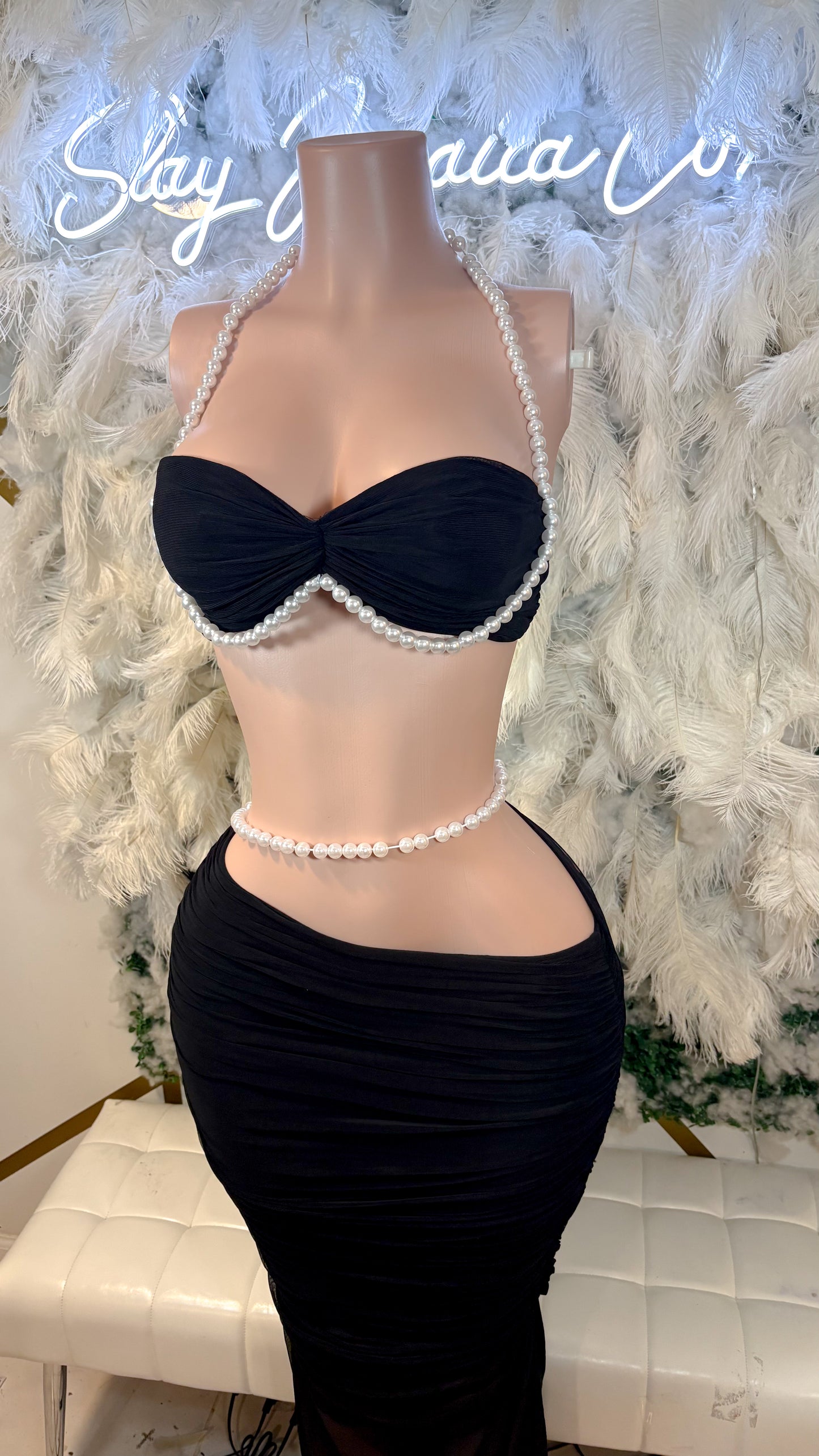 READY TO SHIP Pearls Allure Skirt Set - Black