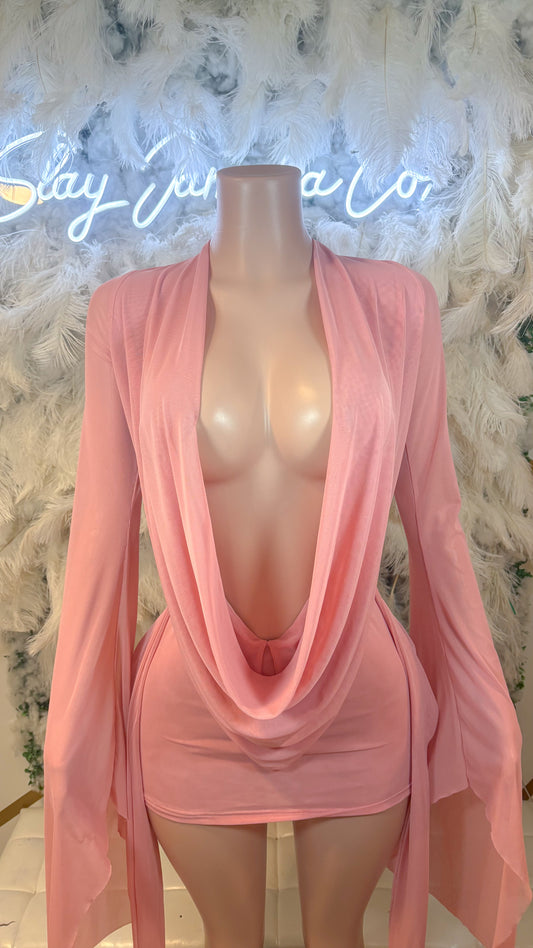 READY TO SHIP Her Main Attraction Draped Mesh Dress - Coral