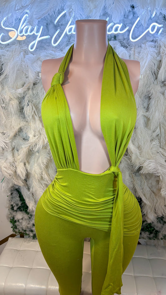 READY TO SHIP Be Mind This Vacay Twisted Knot Romper- Green