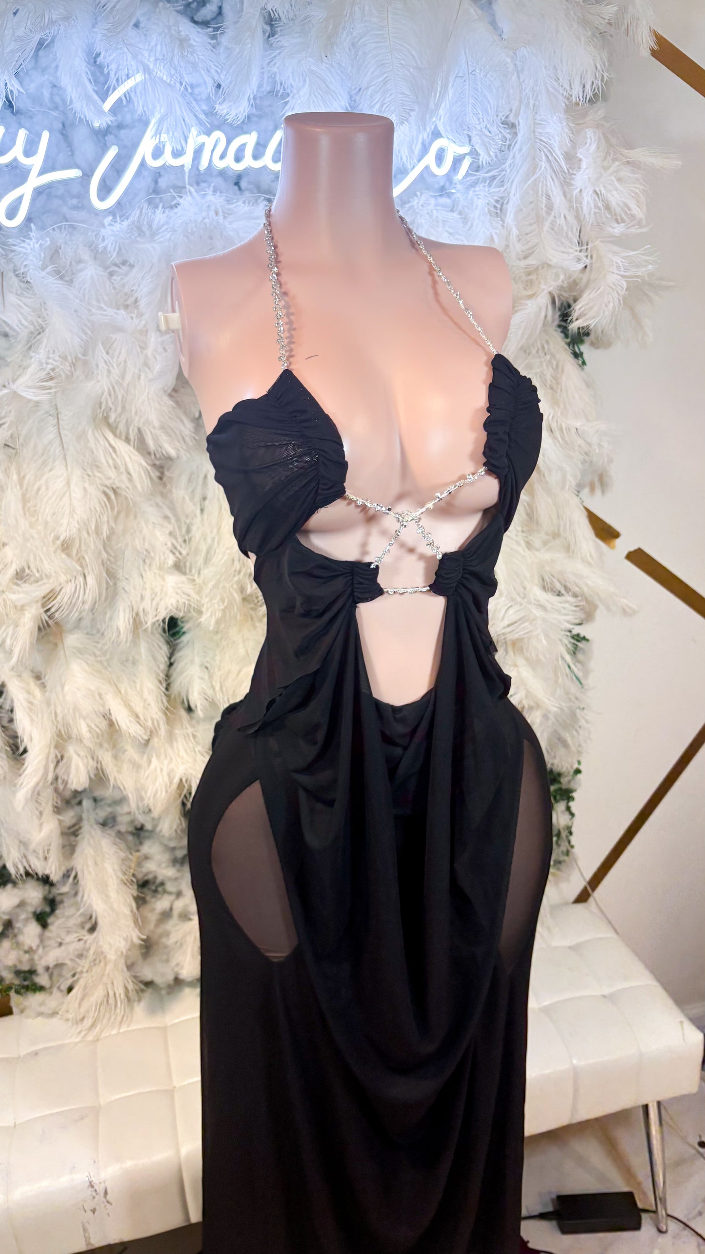 Miss Provocateur Ruched Mesh Maxi Dress - Midnight Black