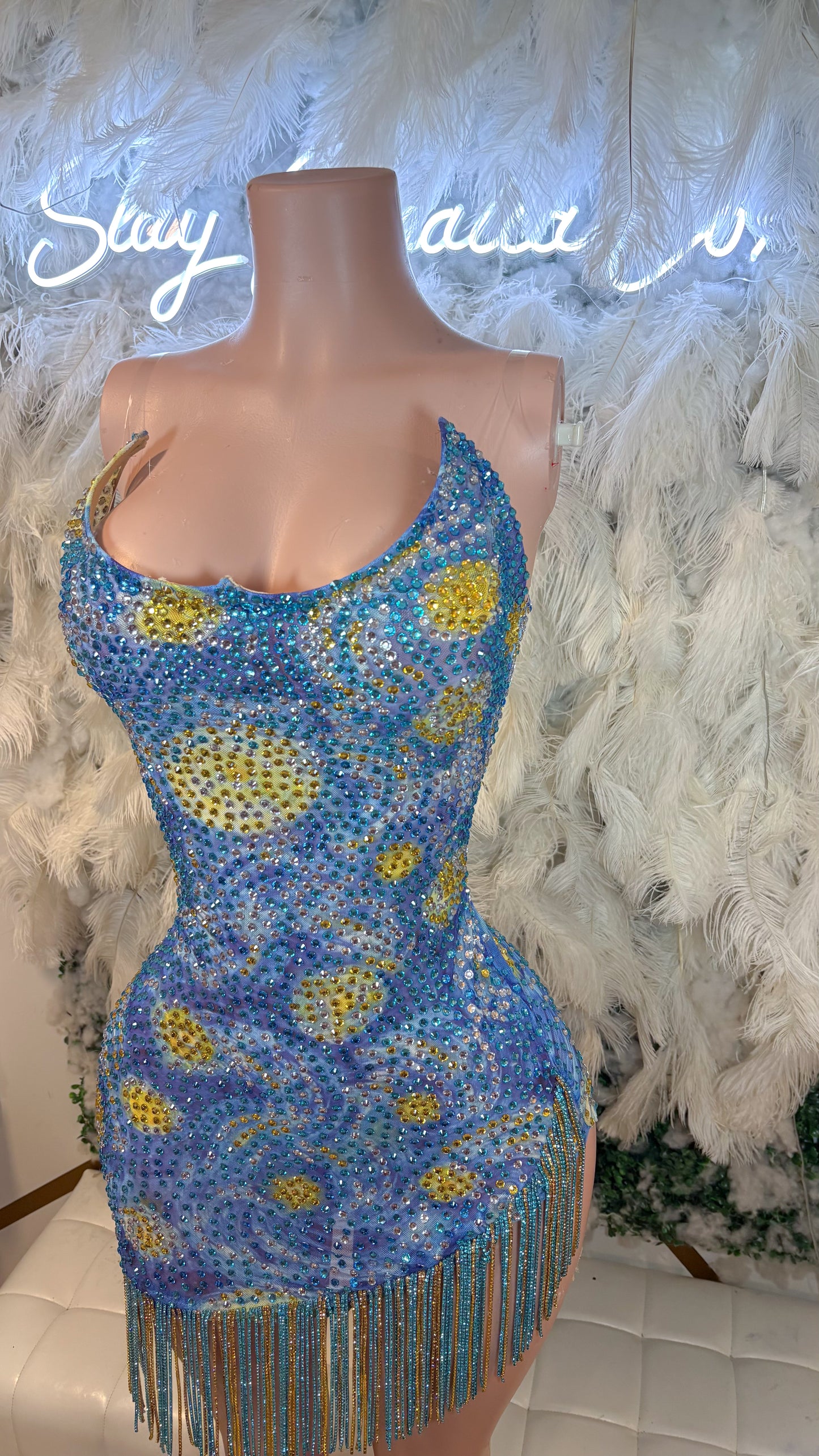 READY TO SHIP Starry Nights Rhinestone Mini Mesh Dress
