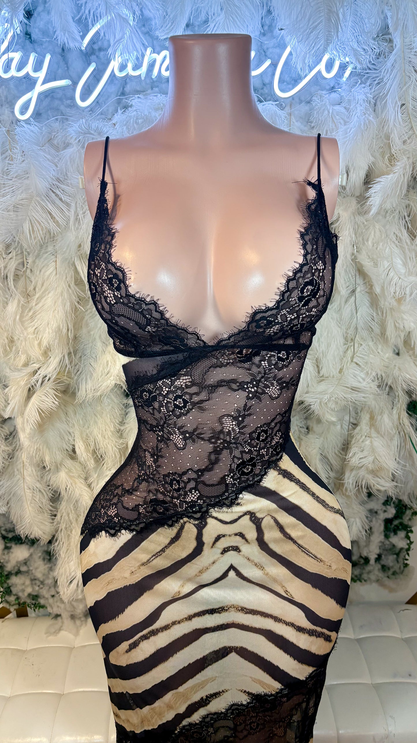 READY TO SHIP Lace Desires Slip Maxi Dress - Leopard
