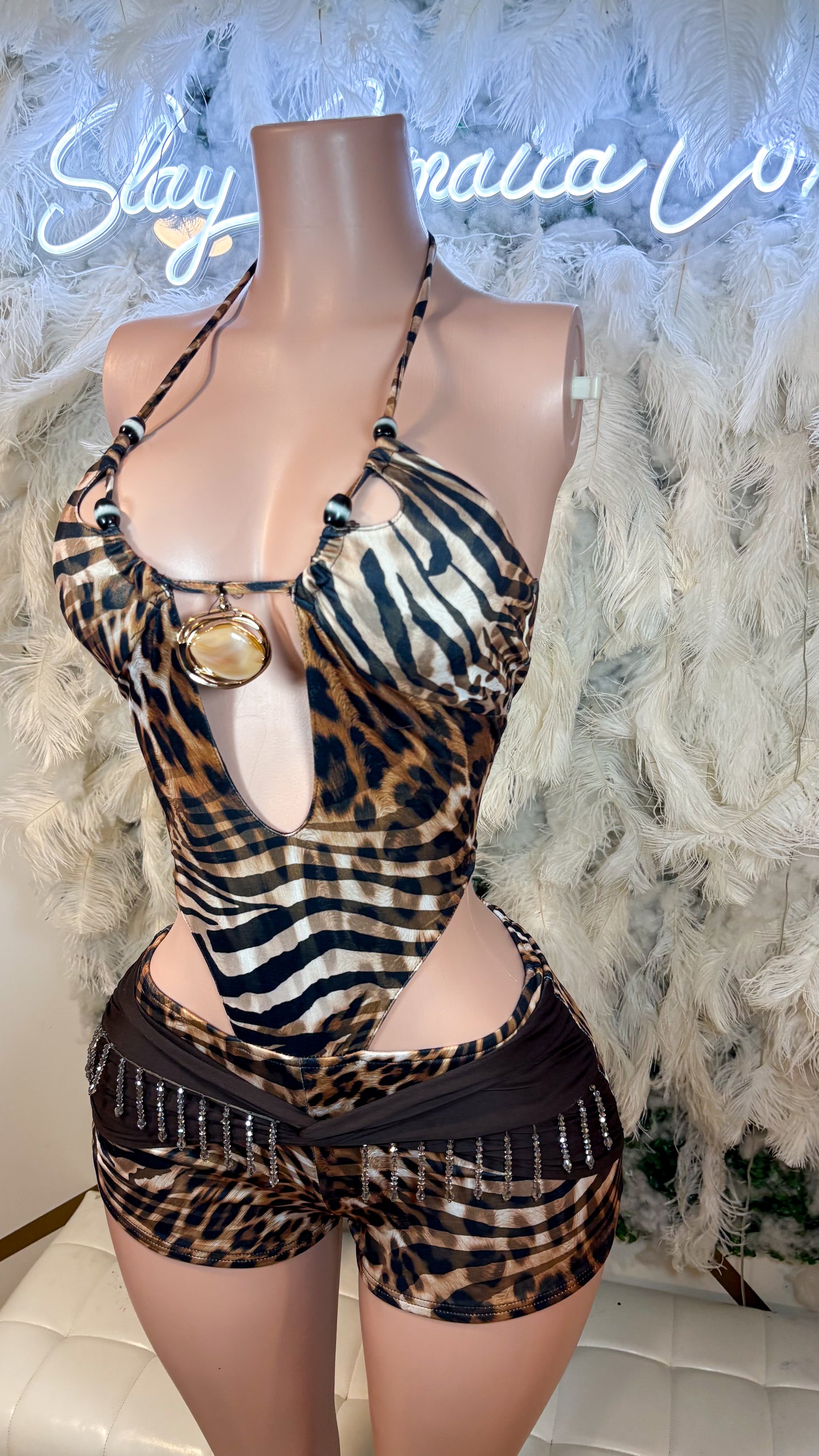 READY TO SHIP Animalistic Instincts Fringe Romper