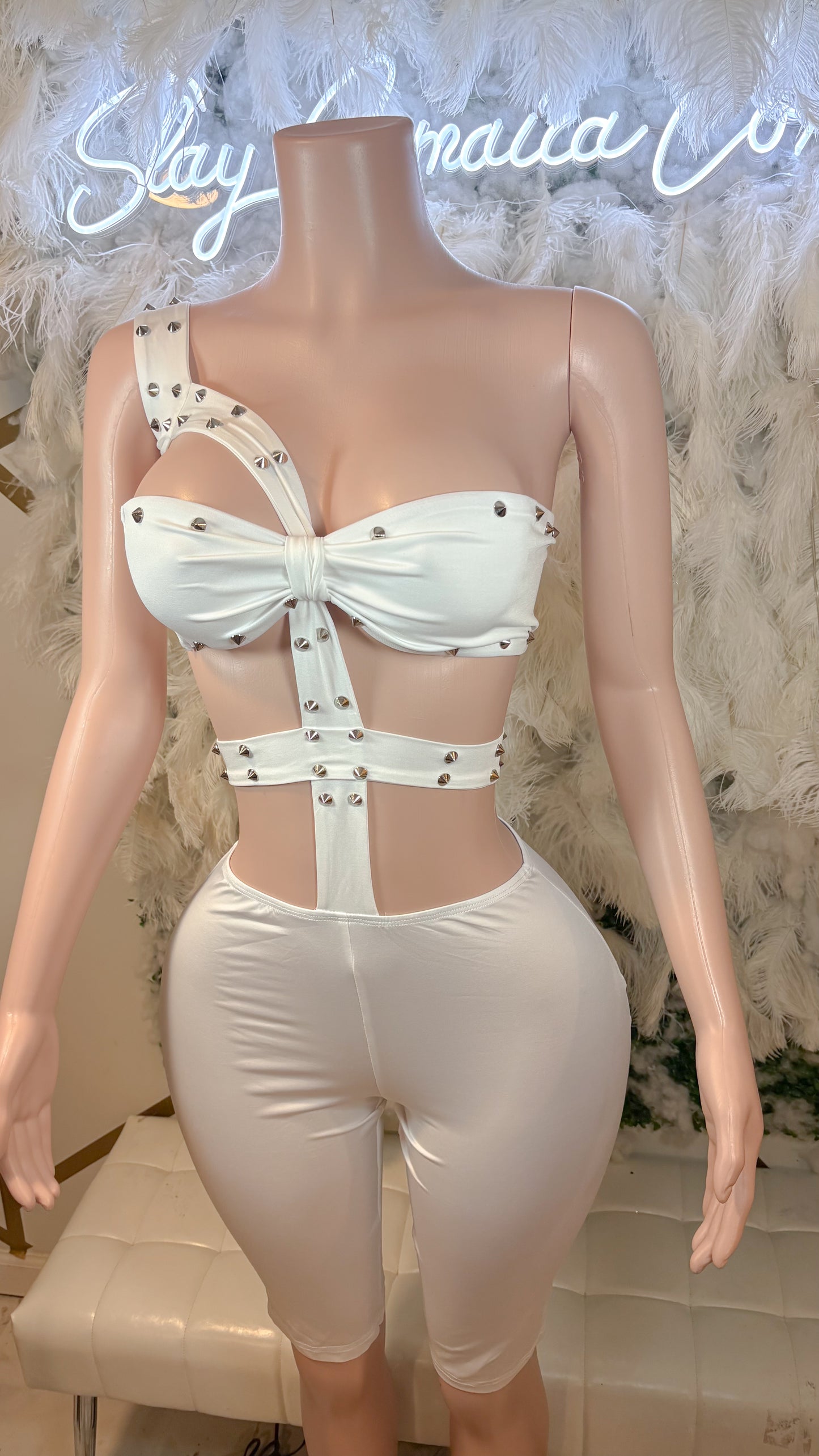 Like A Rockstar Romper Set - White