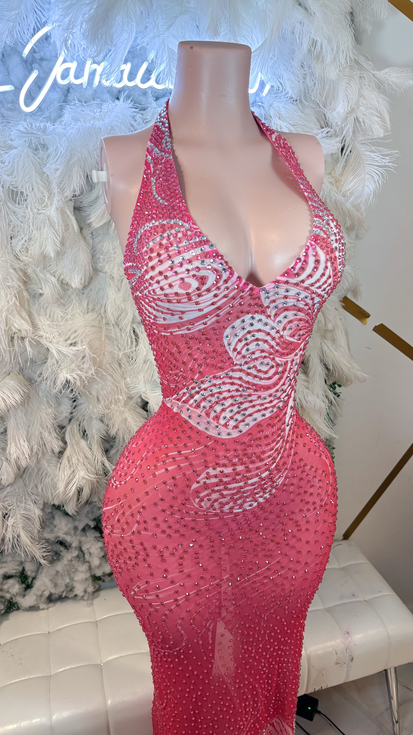 READY TO SHIP Pink Persuasion Rhinestone Maxi dress