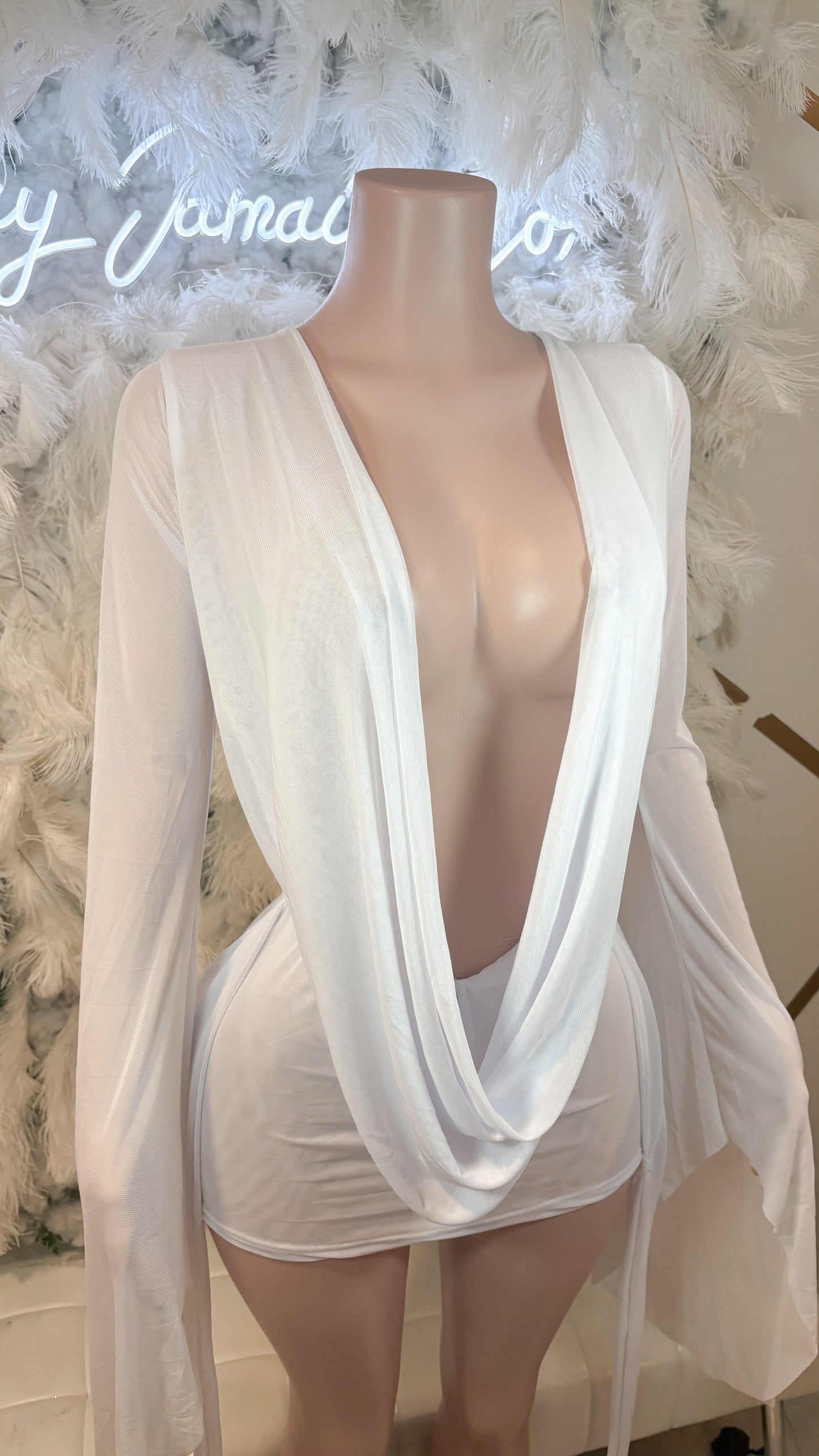 Her Main Attraction Draped Mesh Dress - White