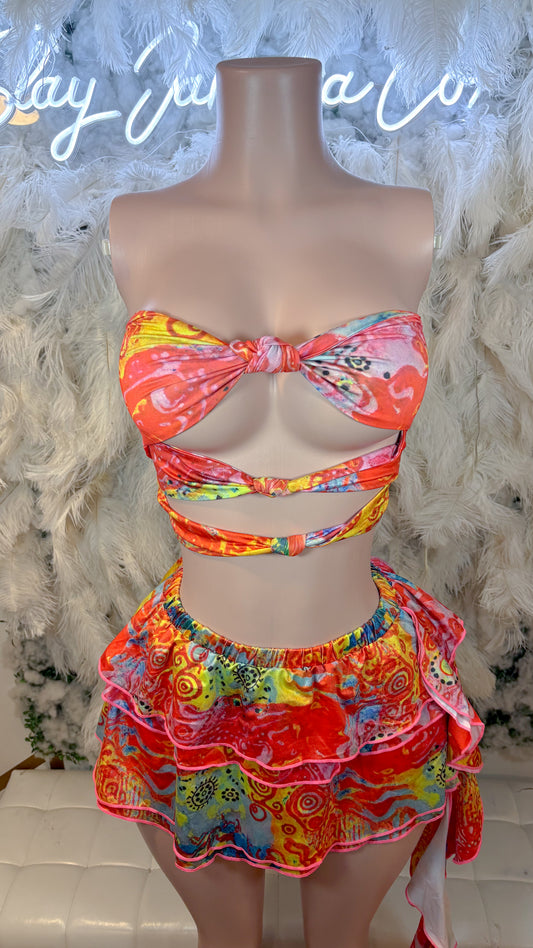 READY TO SHIP Coral Floral Skirt Set