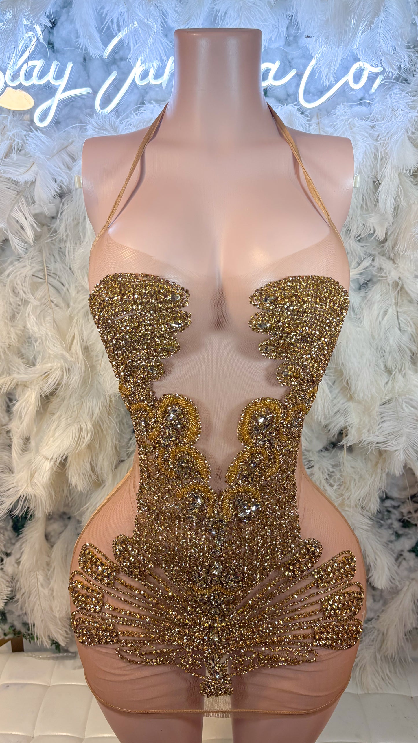READY TO SHIP Golden Muse Luxe Rhinestone Mini Dress