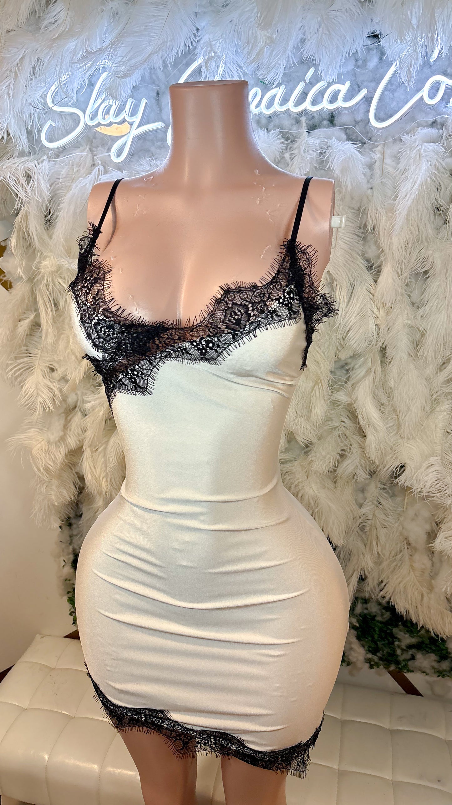 READY TO SHIP Date Night Mini Lace Dress -Off Whitr