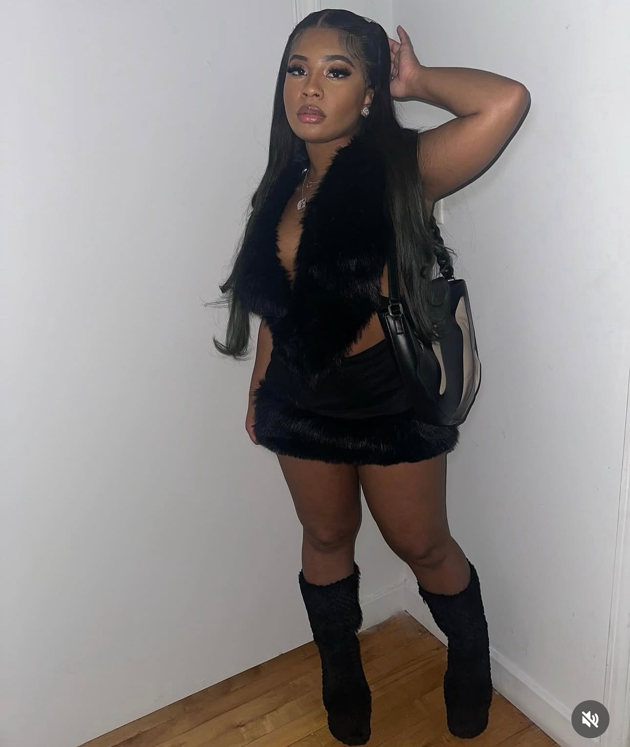 READY TO SHIP It’s  Giving Rich Vibes Fur Skirt Set -  Black