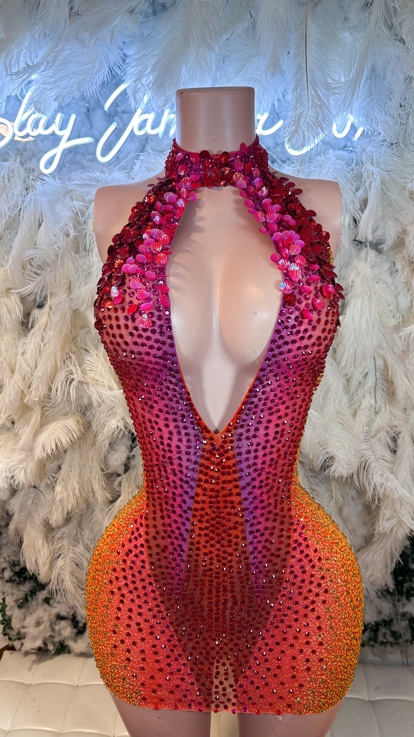 Aurora Mist Rhinestone Mini Dress