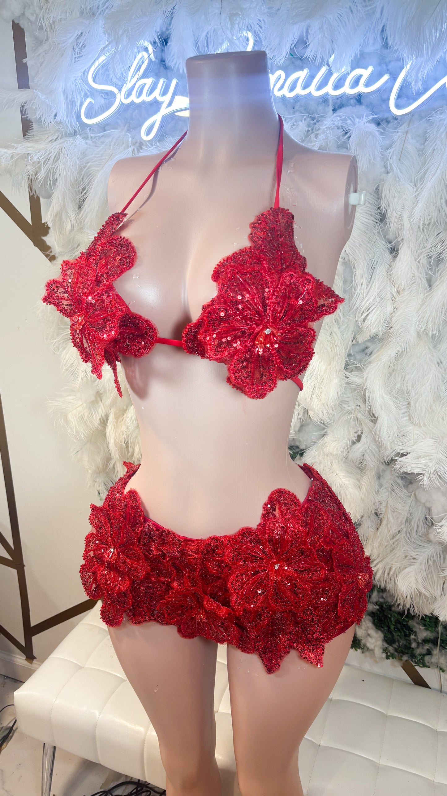 Seychelles Doll Floral Sequin Shorts Set - Red