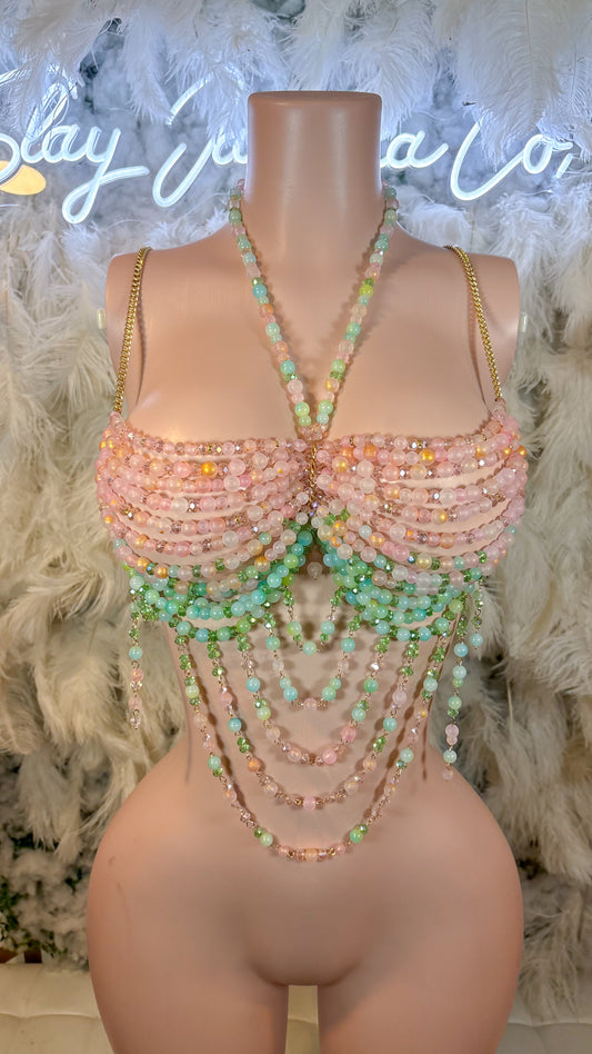 READY TO SHIP Peach Mojito Mix Beaded Top