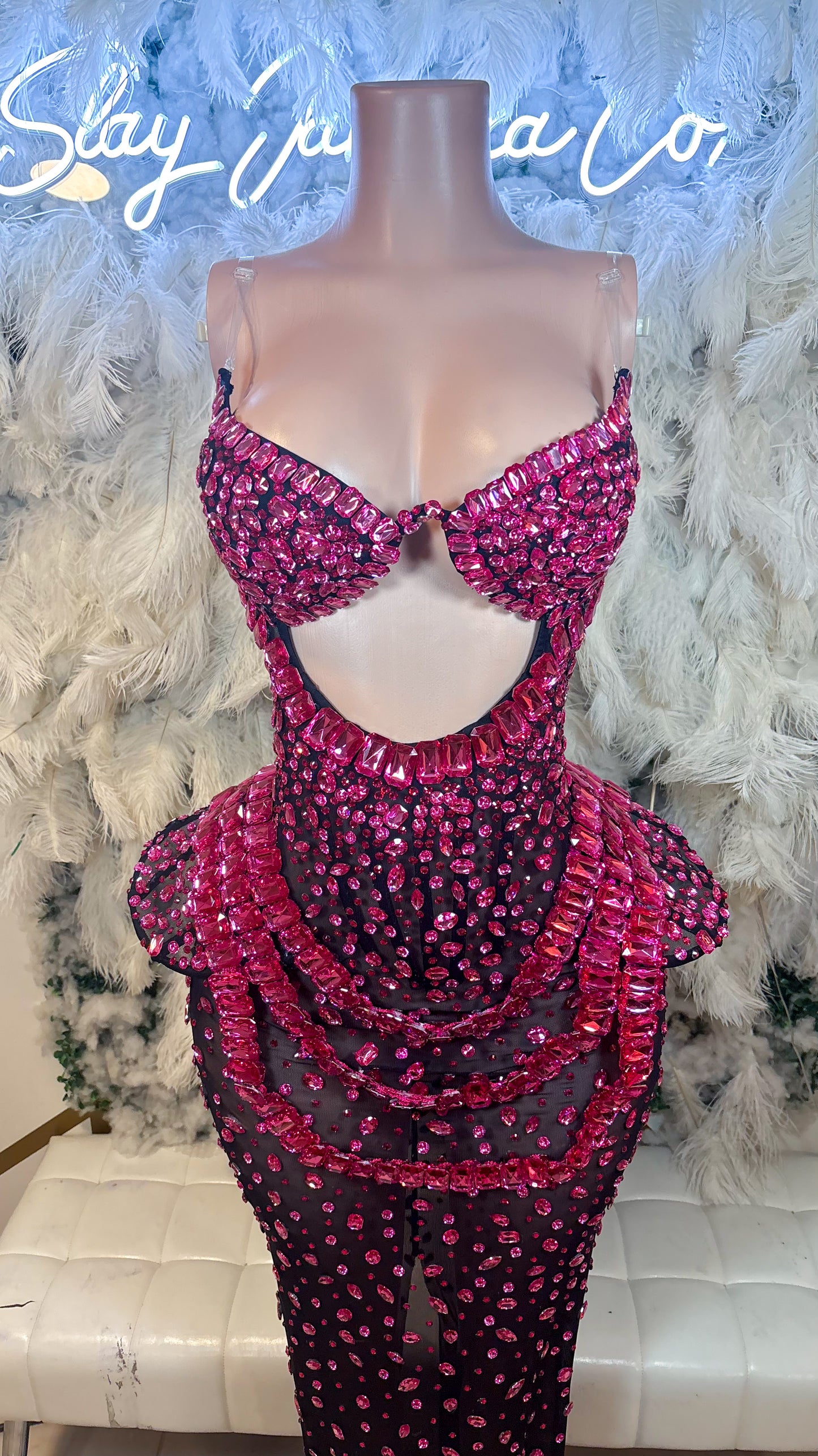 PREORDER ONLY  Diamonds Are Forever Luxe Rhinestone Maxi Dress - Fuschia
