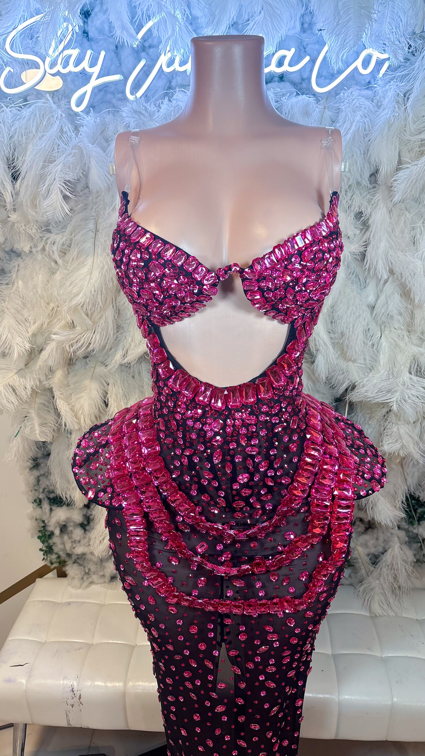 PREORDER ONLY  Diamonds Are Forever Luxe Rhinestone Maxi Dress - Fuschia