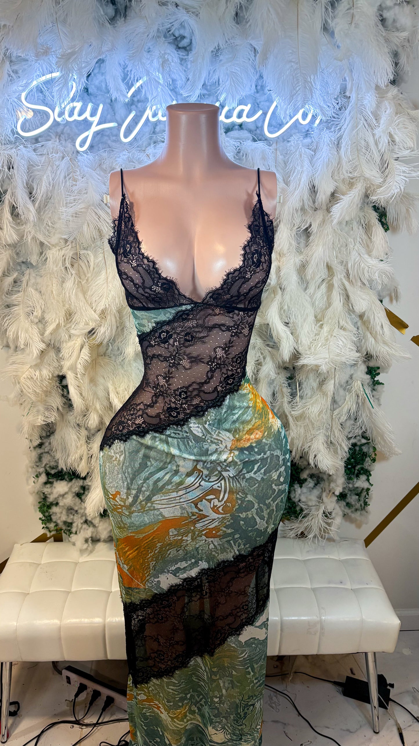 READY TO SHIP Lace Desires Slip Maxi Dress - Green