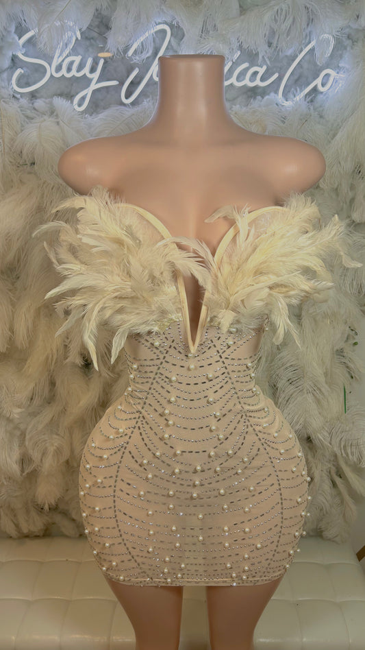 Baddest In The Room Pearl Mesh Mini Dress - NUDE