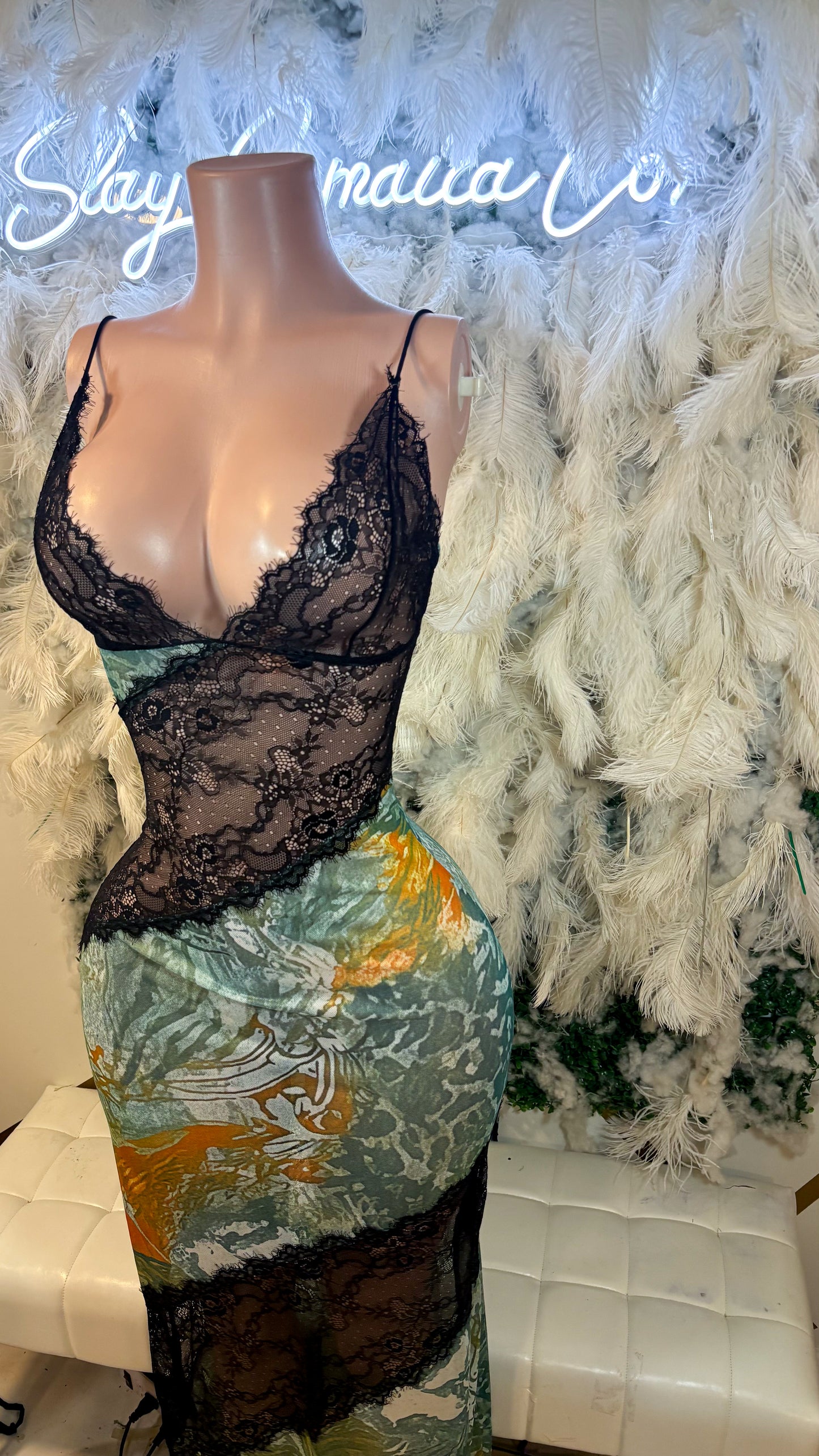 READY TO SHIP Lace Desires Slip Maxi Dress - Green