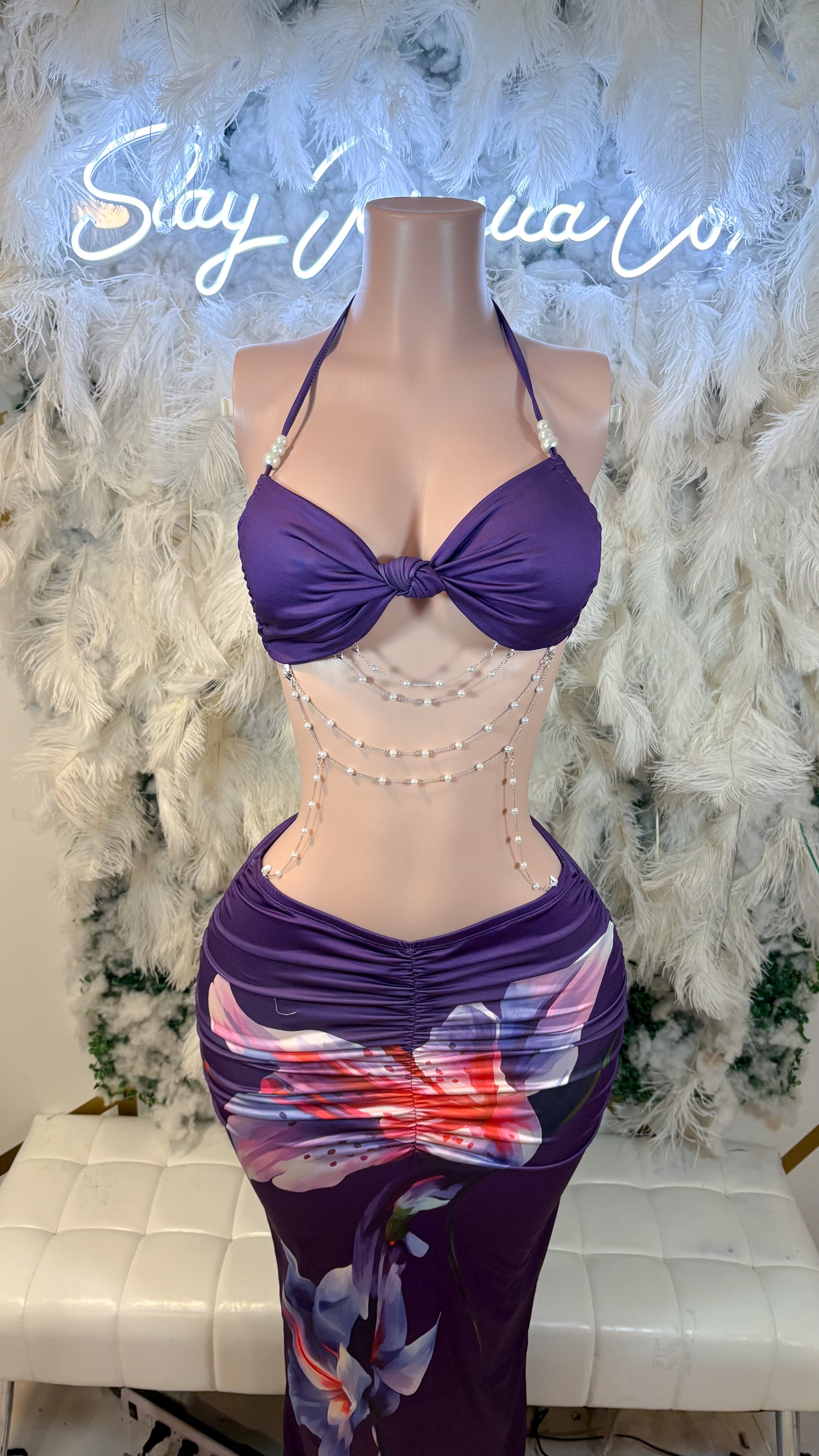 READY TO SHIP Hula Mami Pearl Cut Out Maxi Dress