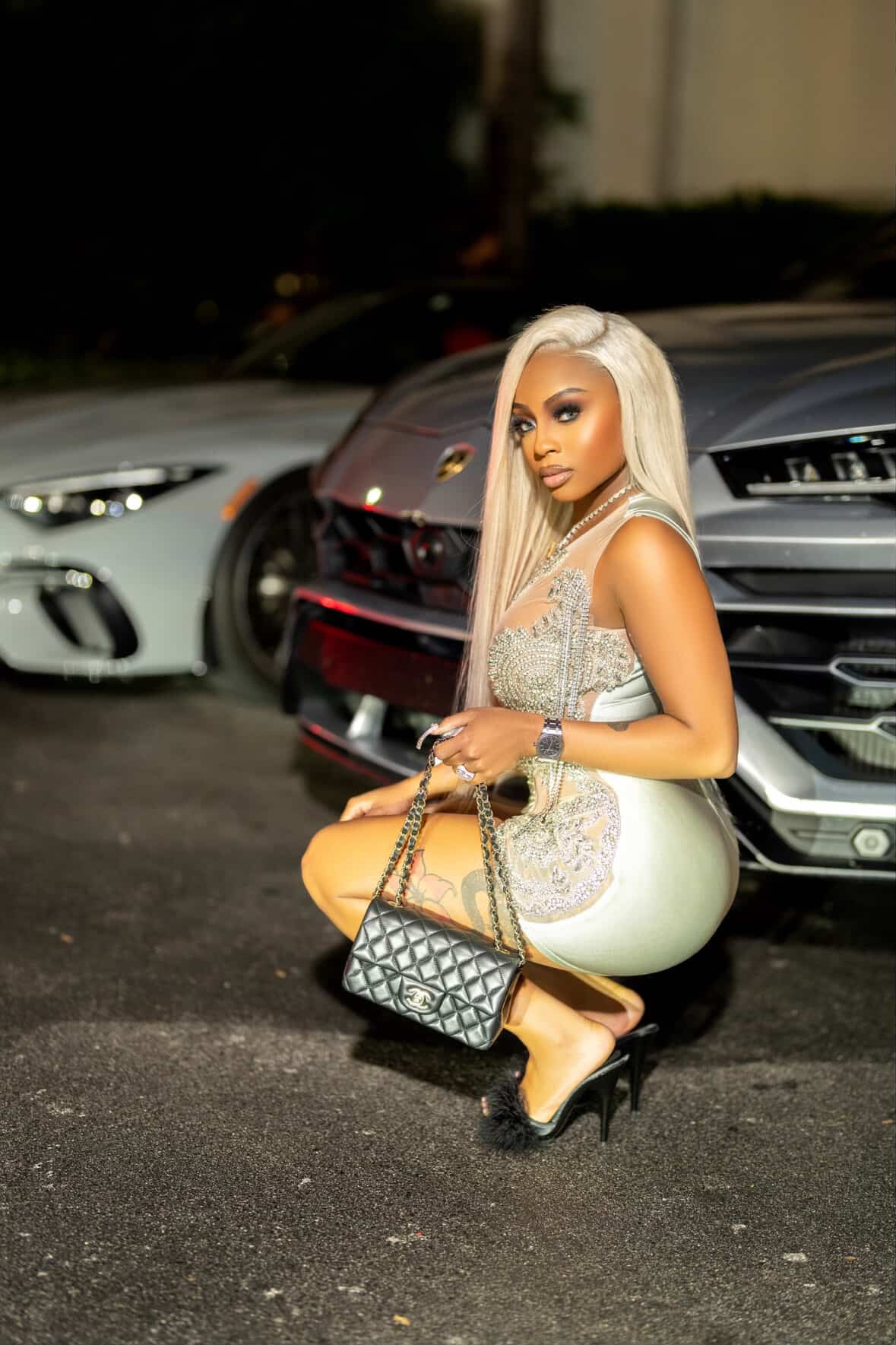 PREORDER ONLY SHIP First Place Doll Luxe Rhinestone Mesh Mini Dress