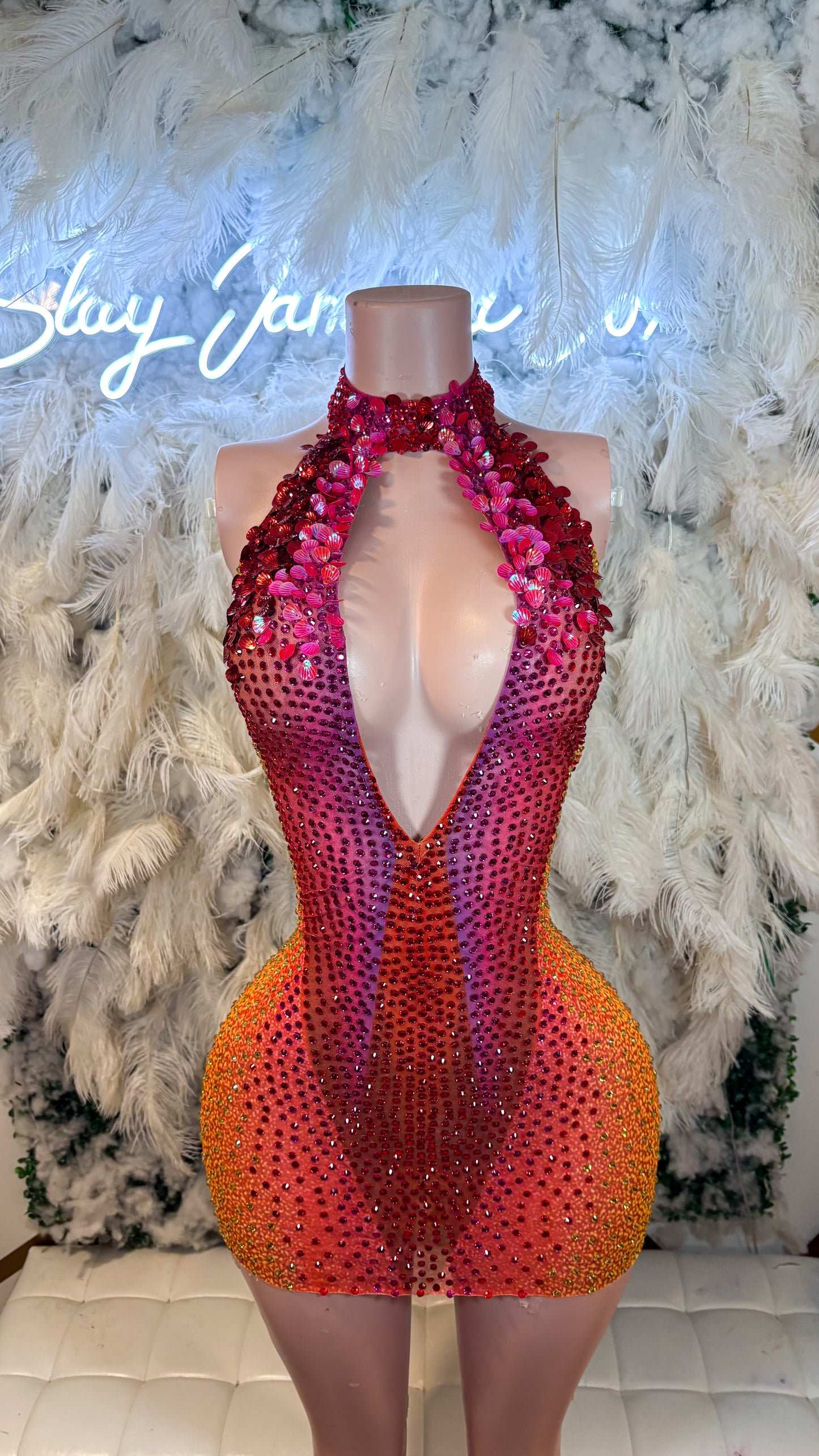 Aurora Mist Rhinestone Mini Dress