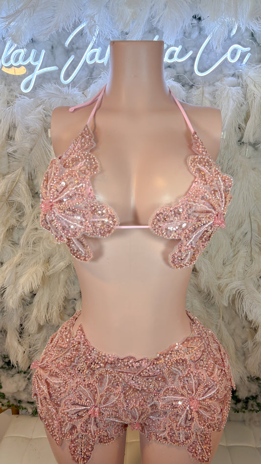 Seychelles  Doll Floral Sequin Shorts Set - Rose Pink