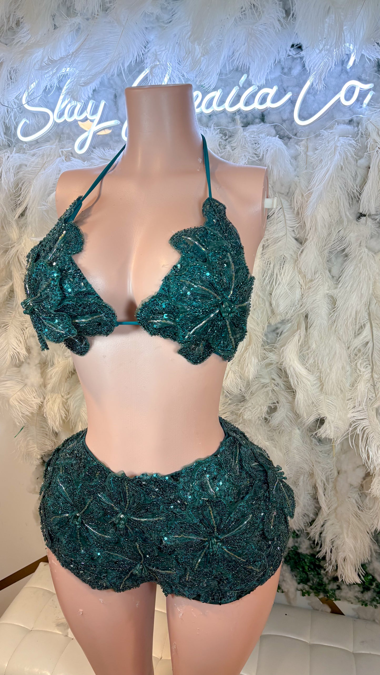 Seychelles Doll Floral Sequin Shorts Set - Green