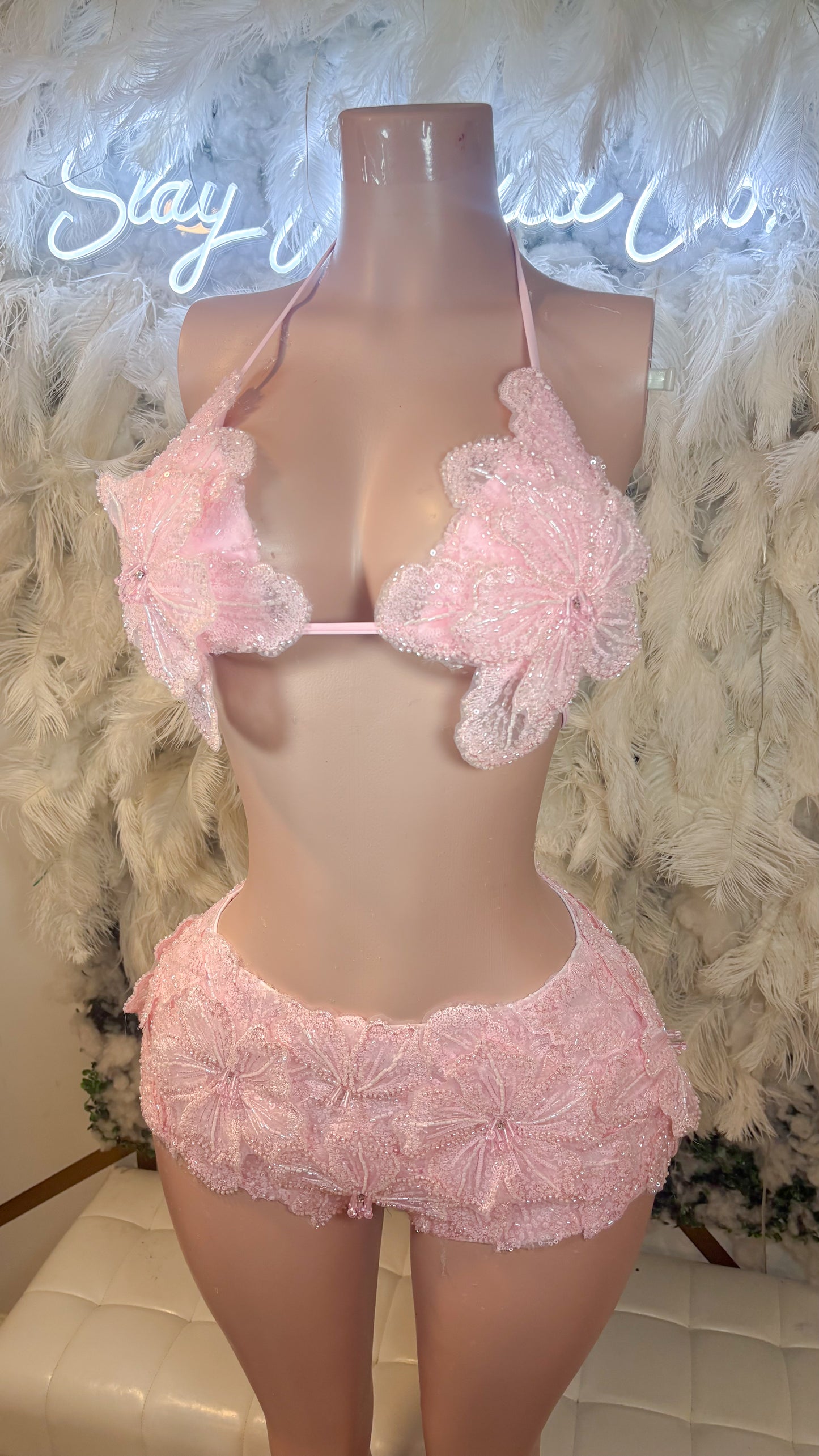 Seychelles  Doll Floral Sequin Shorts Set - Light Pink