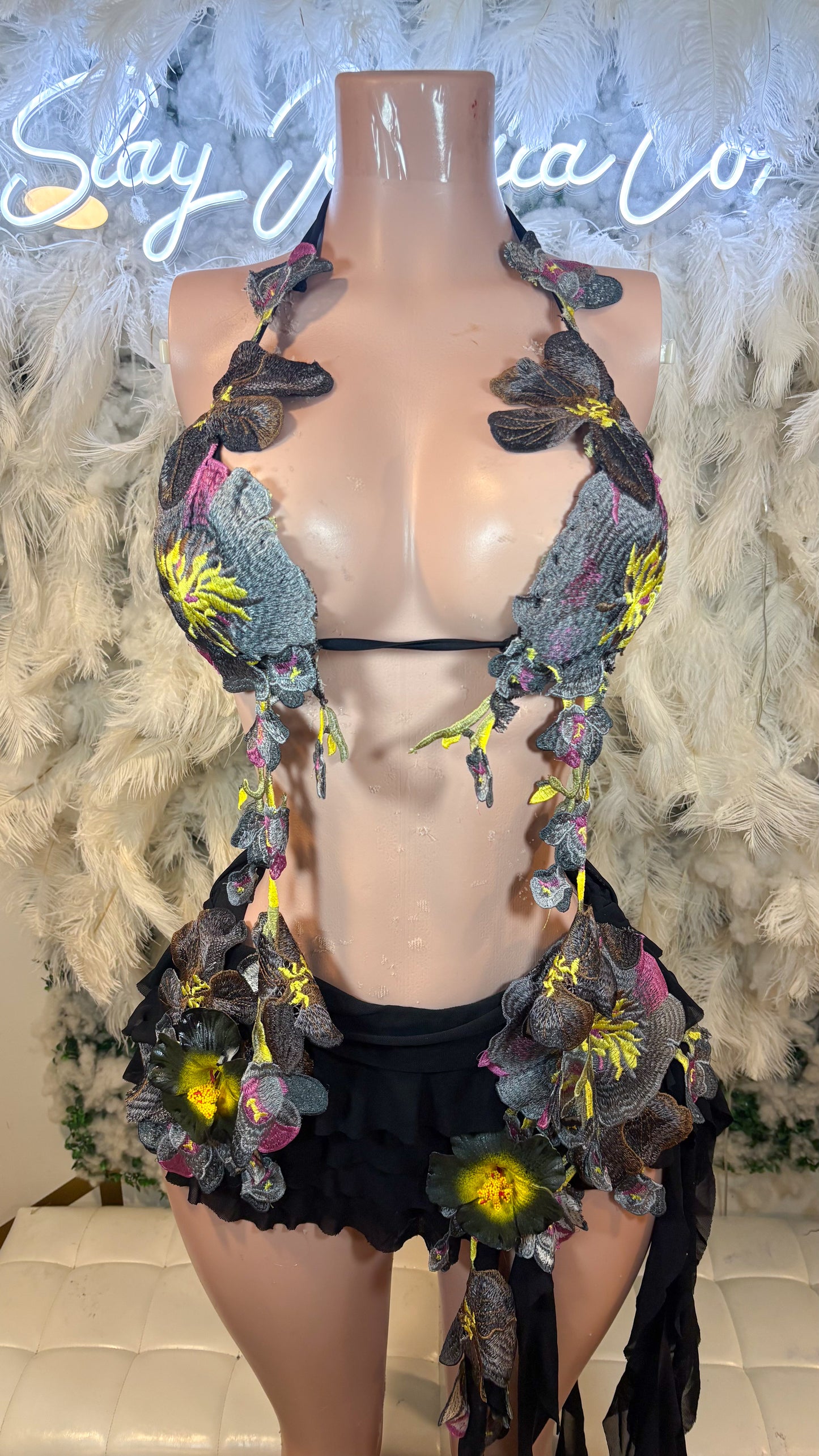 Mojito Sunrise Floral Skirt Set - Black /Grey Combo