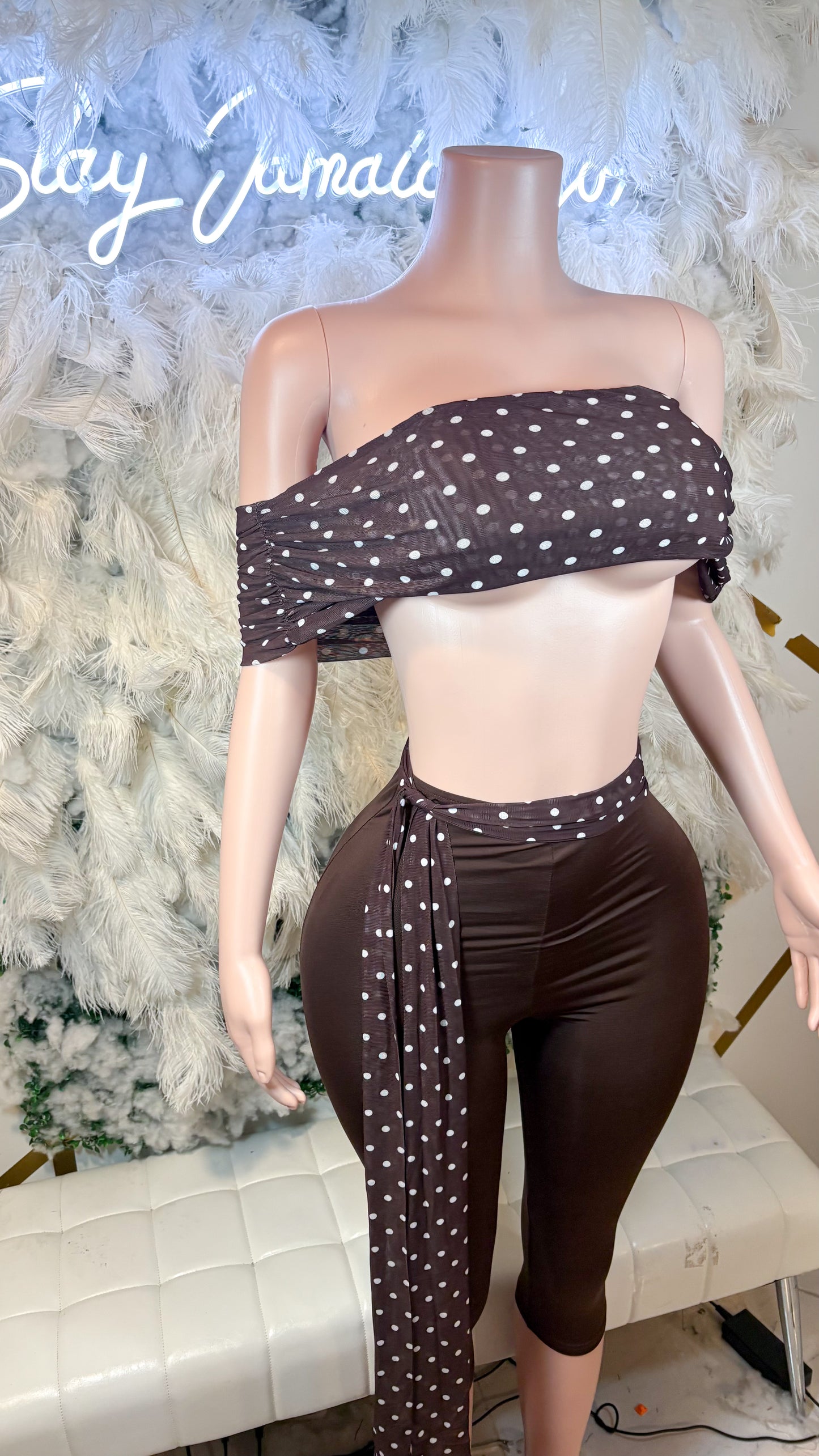 READY TO SHIP Cute As A Button Capri Pants Set - Browm