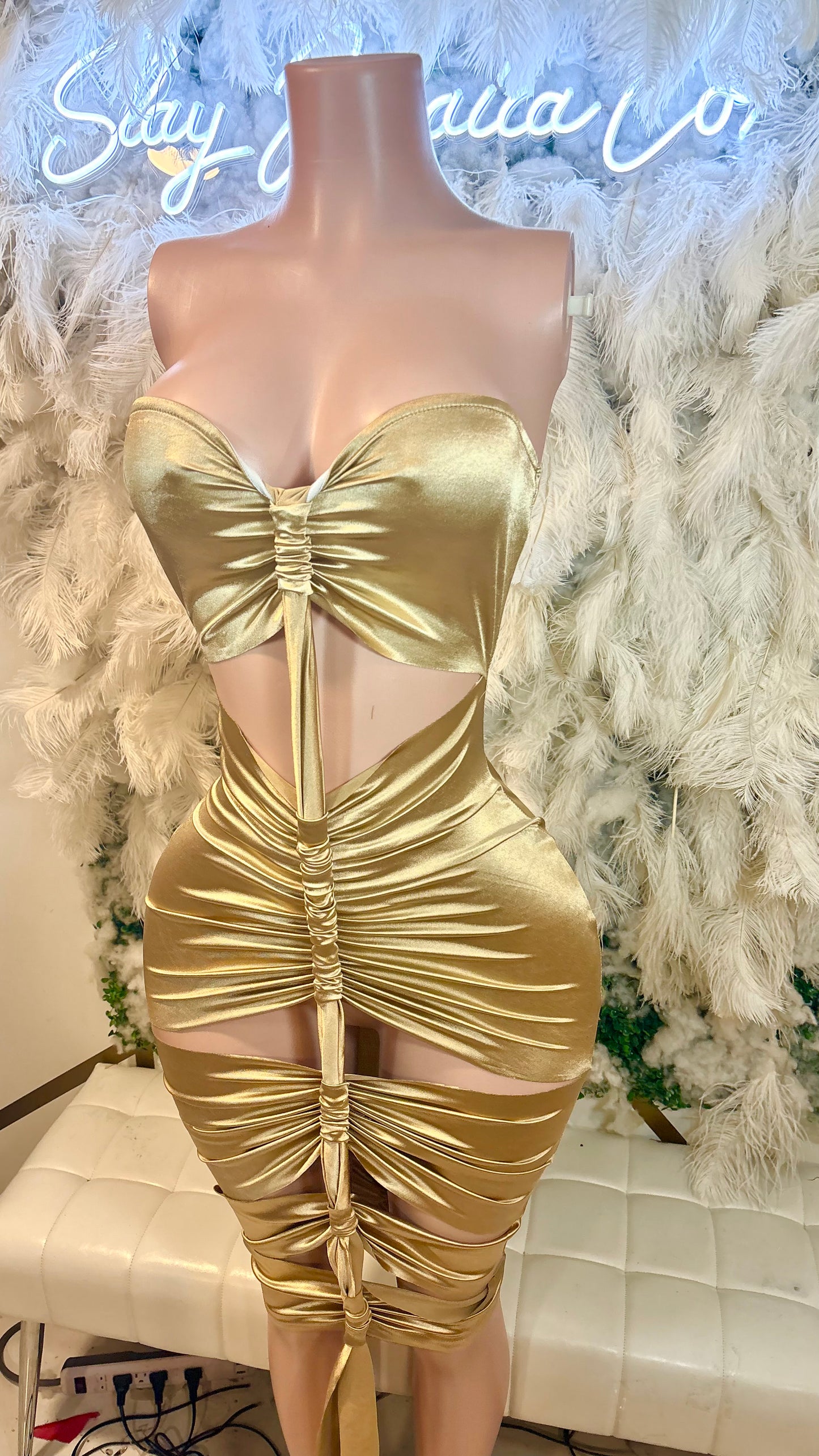 Take Me Through There Cut Out Mini Dress - Gold