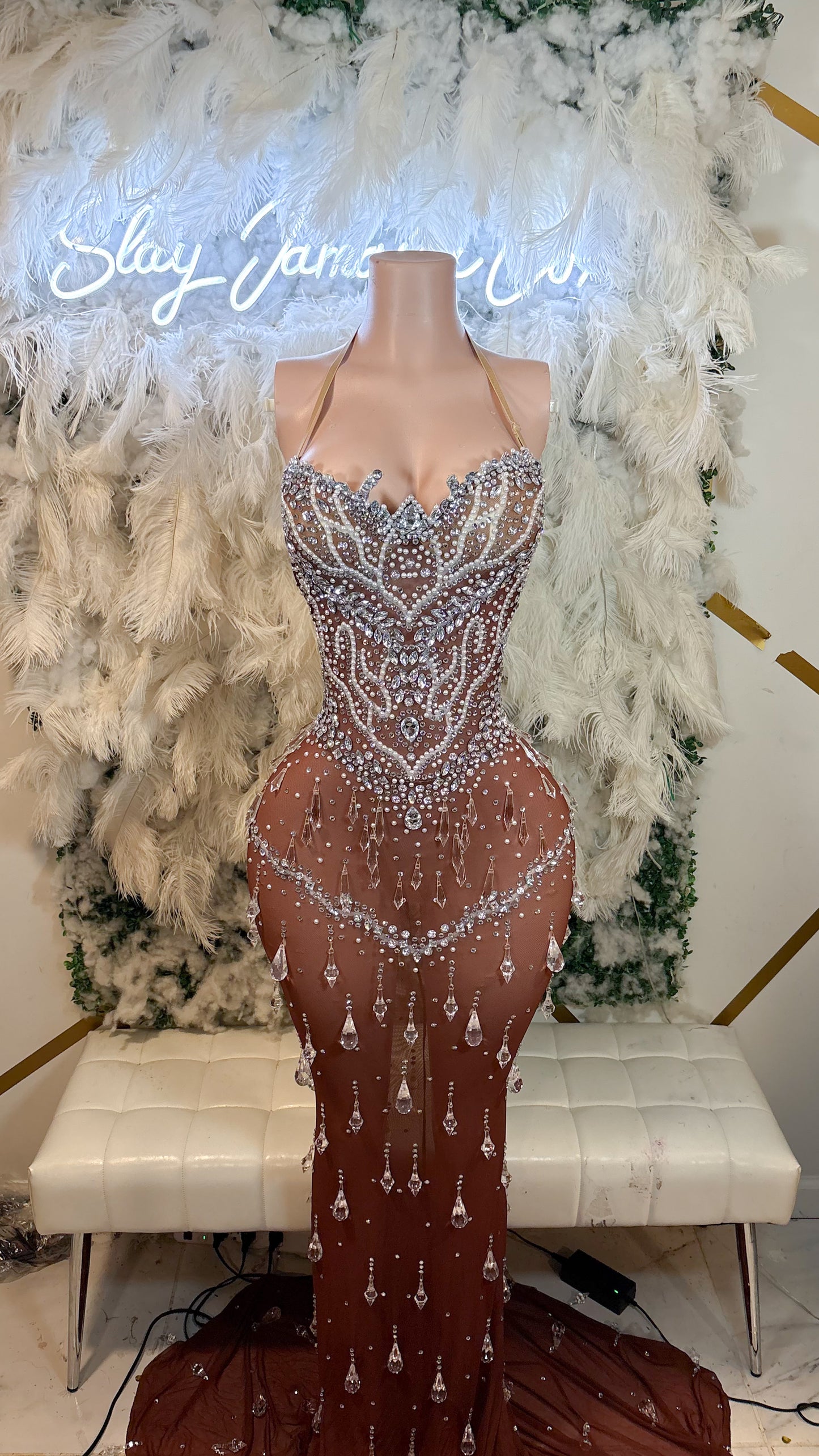 READY TO SHIP Teardrops Of Luxe Rhinestone Maxi Mesh Dress