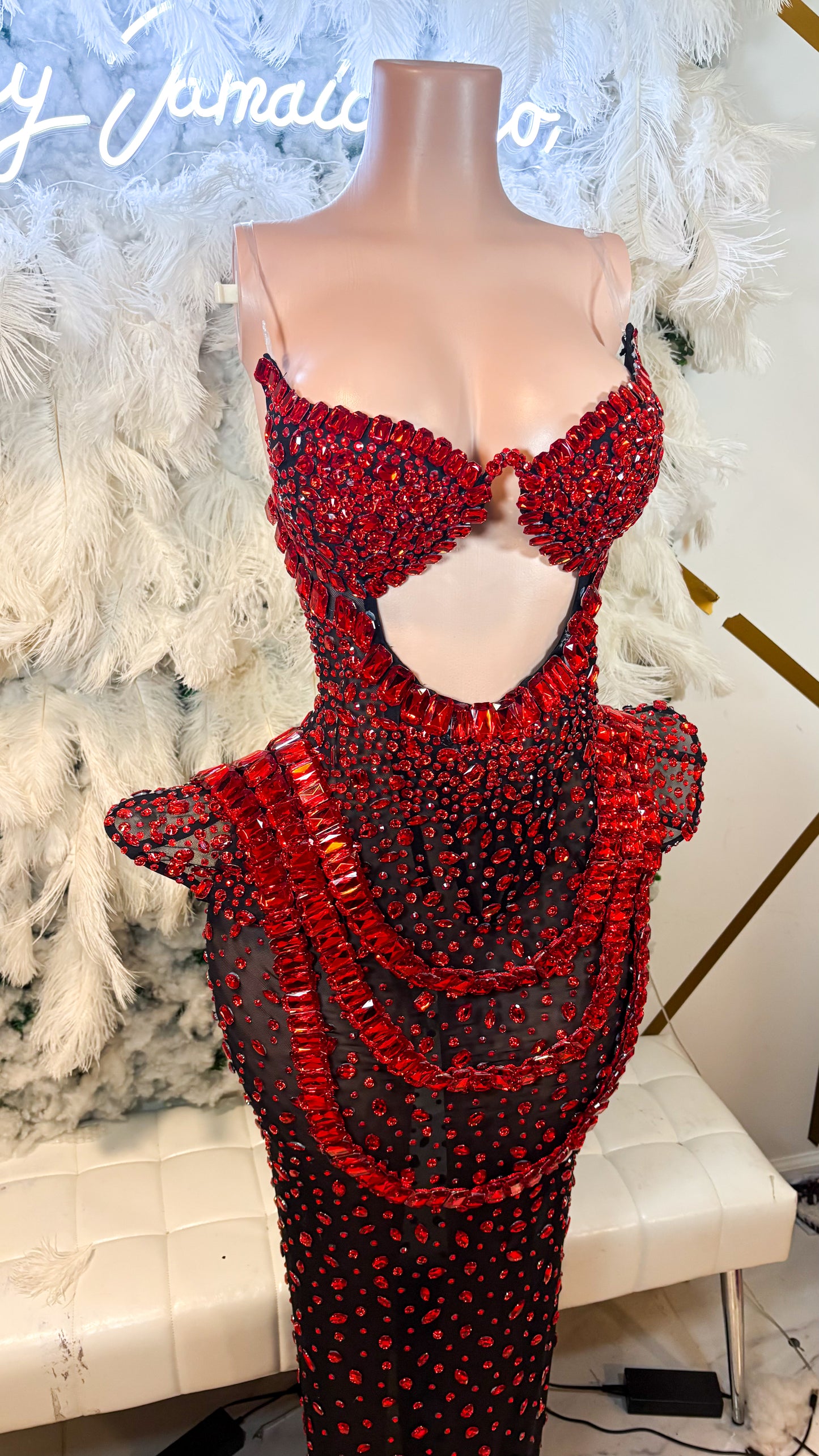 READY TO SHIP Diamonds Are Forever Luxe Rhinestone Maxi Dress - Red