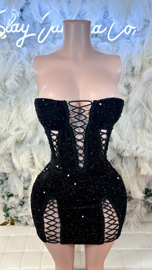 Shimmer Lights Sequin Cut Out Mini Dress - Black