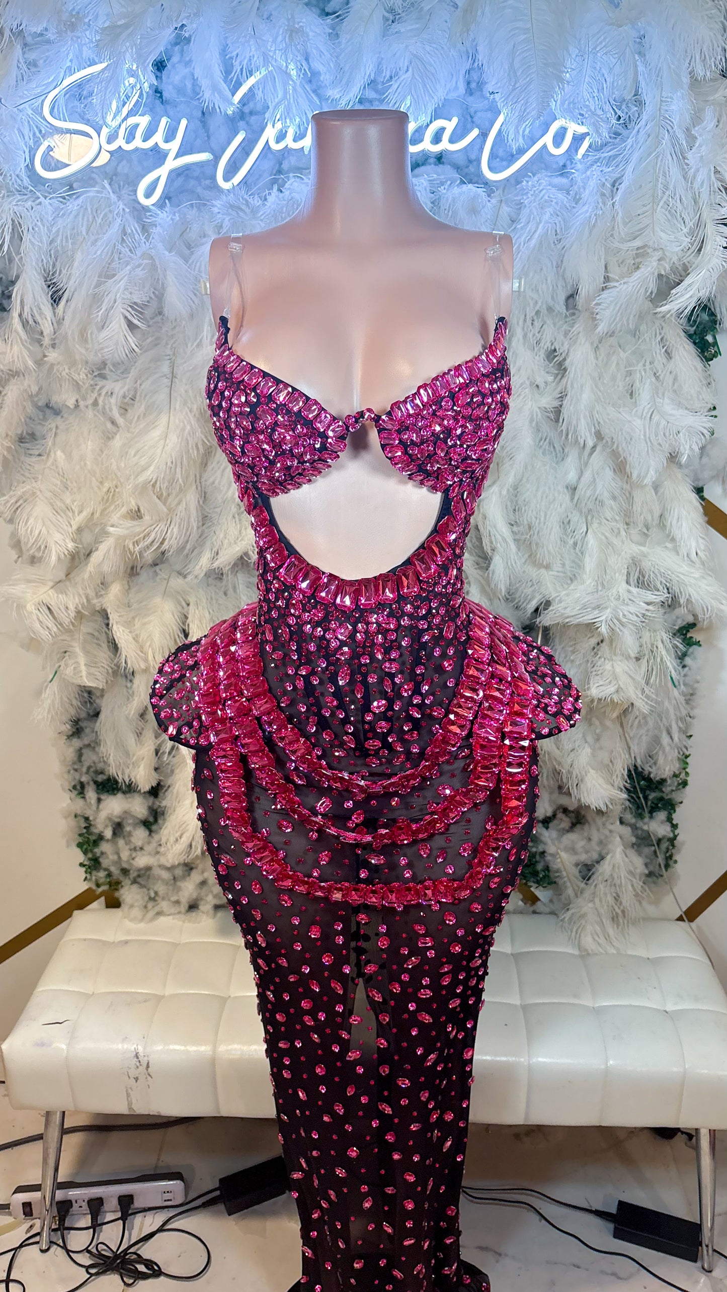 PREORDER ONLY  Diamonds Are Forever Luxe Rhinestone Maxi Dress - Fuschia