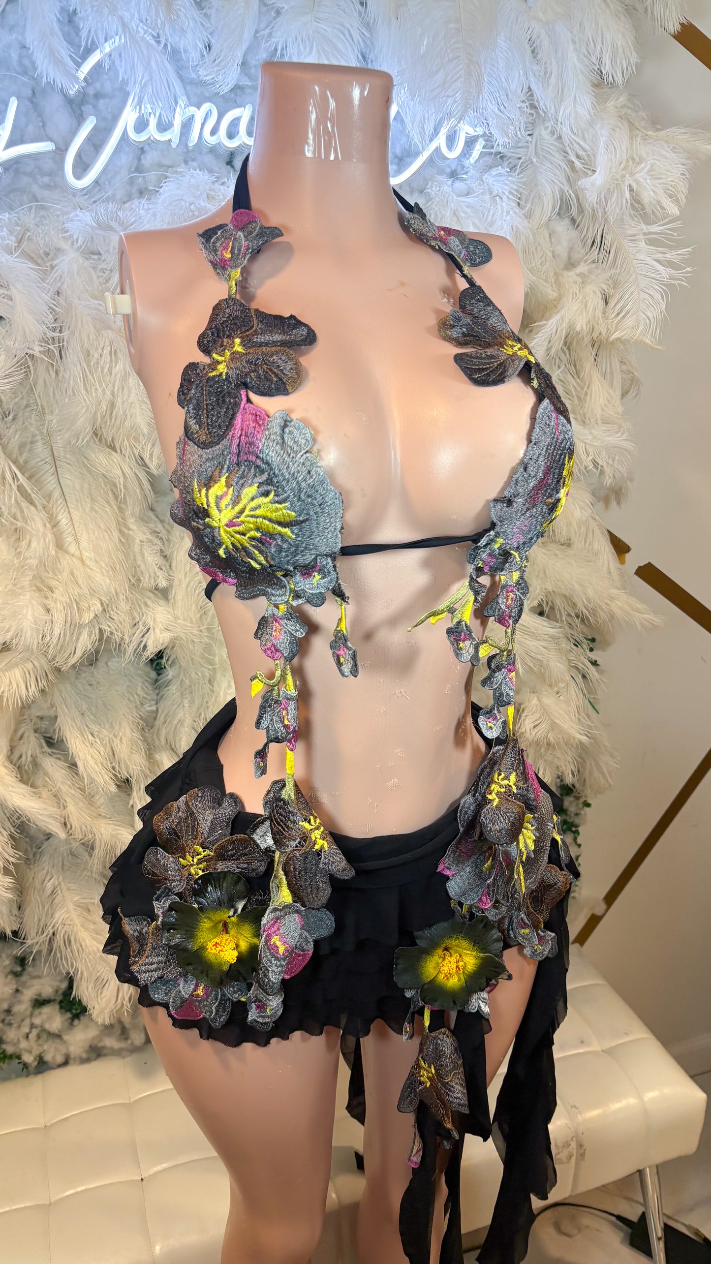 Mojito Sunrise Floral Skirt Set - Black /Grey Combo