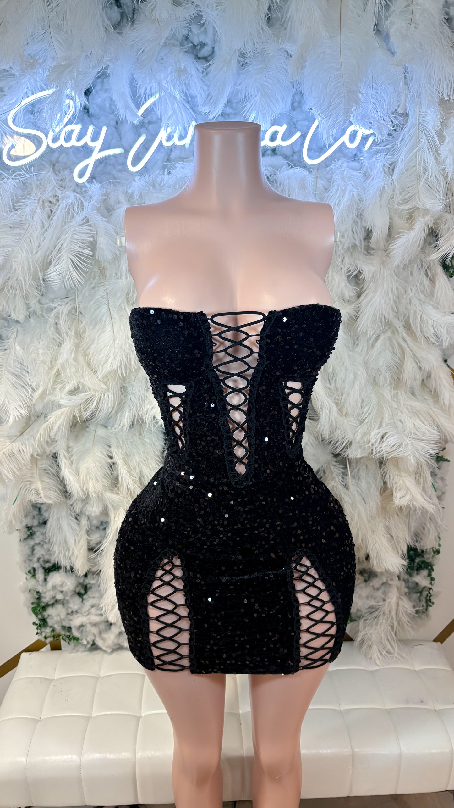 Shimmer Lights Sequin Cut Out Mini Dress - Black