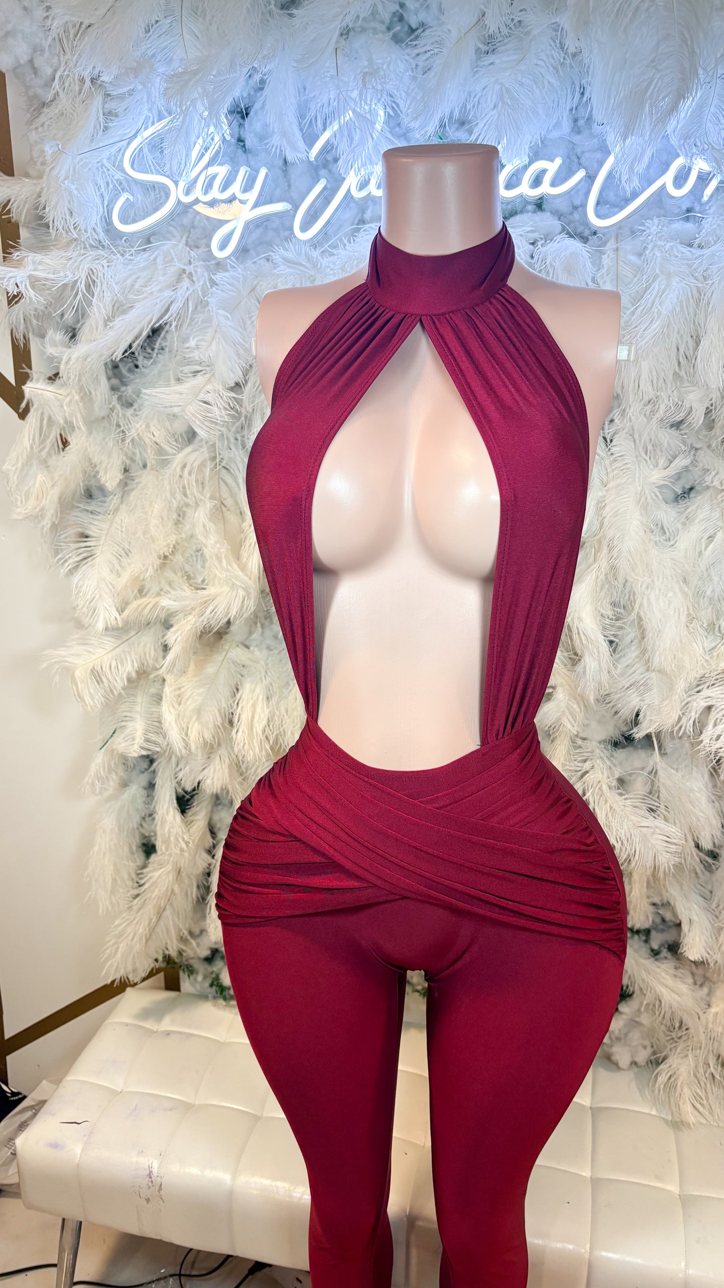 Body Drive You Crazy Jumpsuit -Burgundy