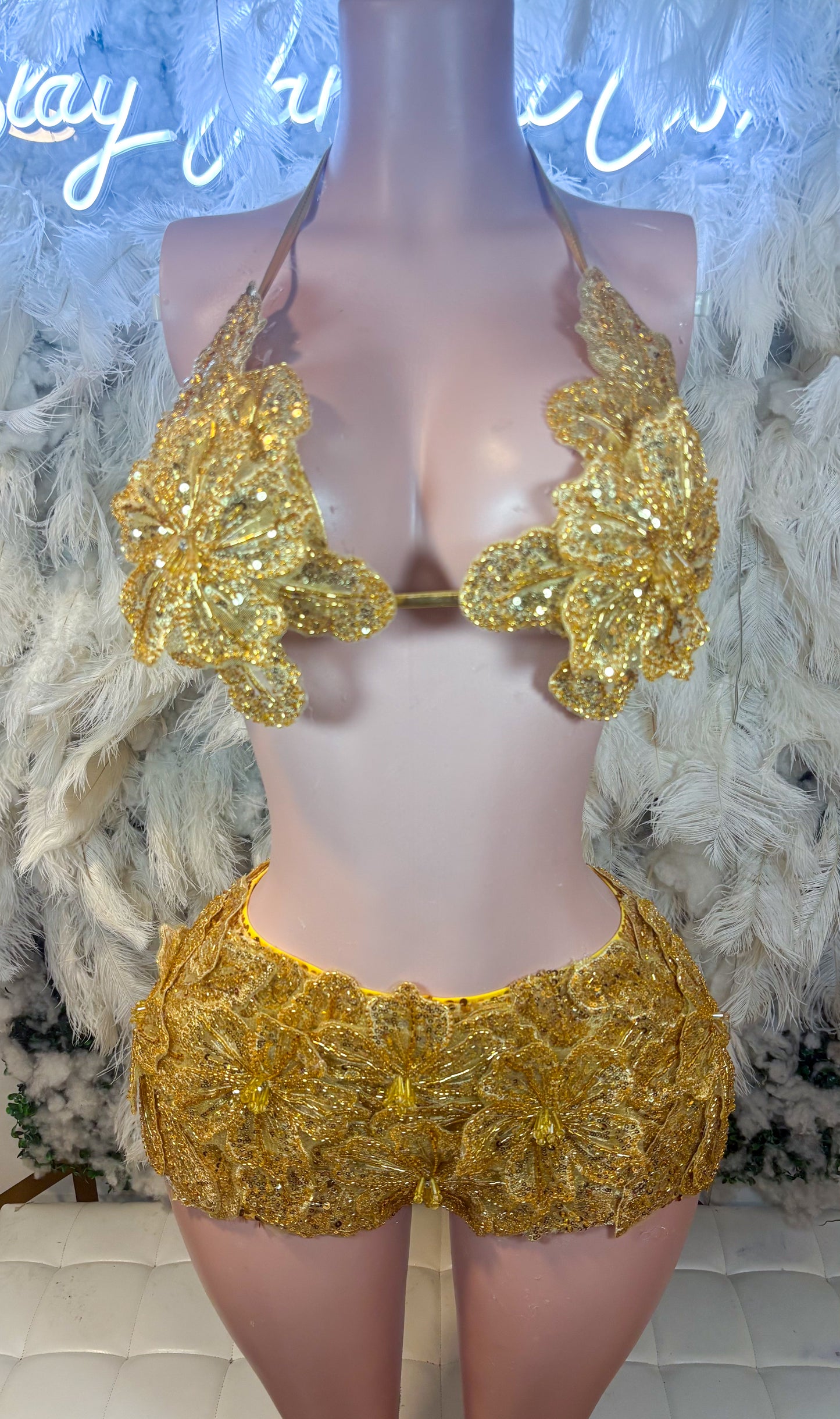 Seychelles  Doll Floral Sequin Shorts Set - Gold