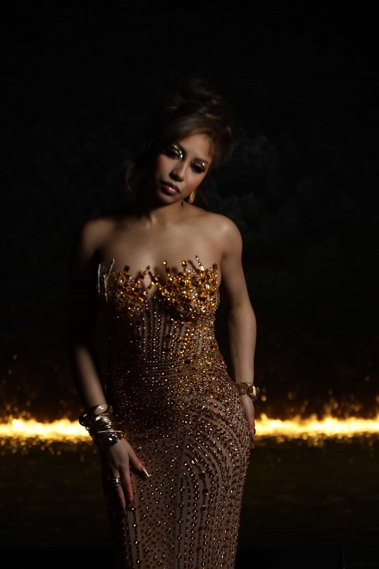 READY TO SHIP  Stunner Forever Rhinestone Maxi Dress -Gold