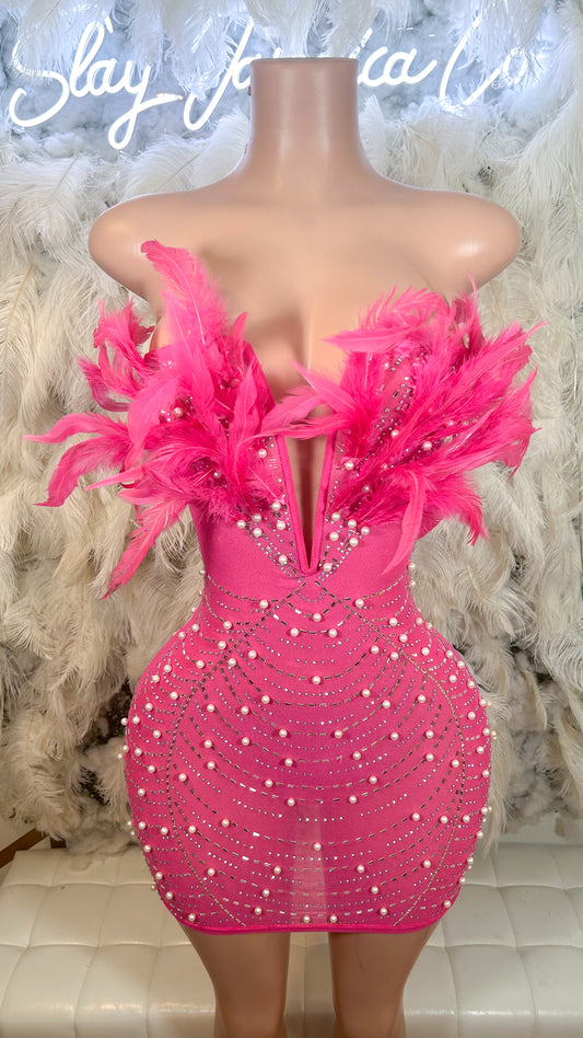 Baddest In The Room Pearl Mesh Mini Dress - Pink