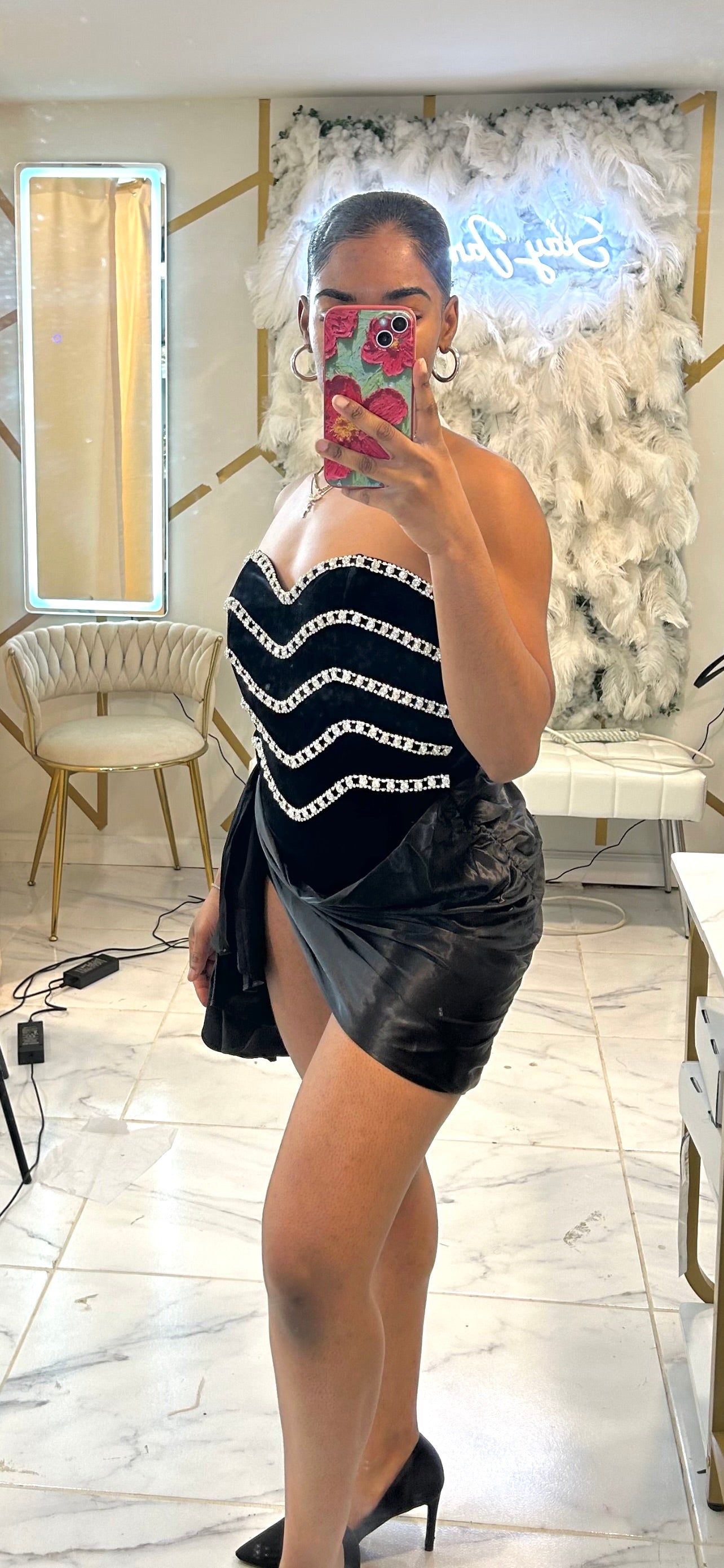 READY TO SHIP Chain Reaction Velvet Satin Ruched Mini Dress