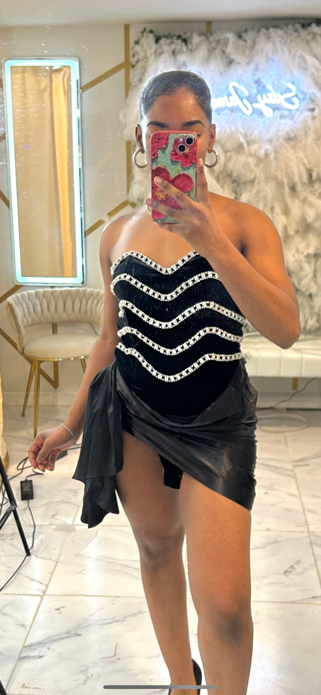 READY TO SHIP Chain Reaction Velvet Satin Ruched Mini Dress